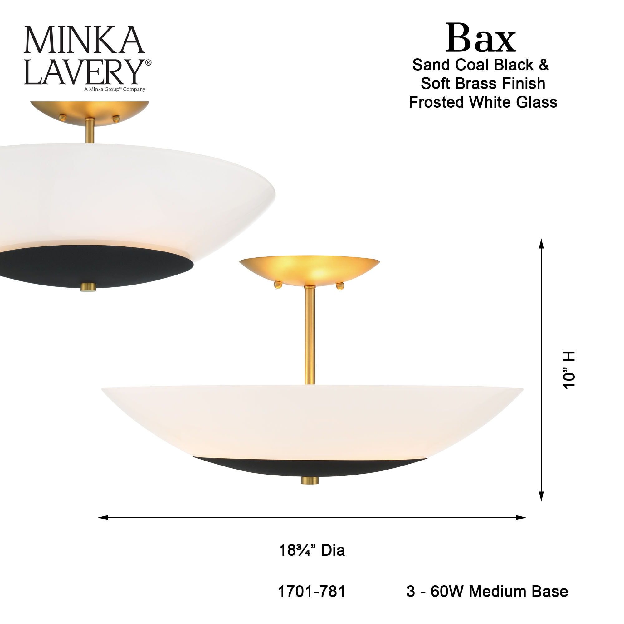 Sand Coal and Soft Brass 19" Glass Bowl Ceiling Fixture
