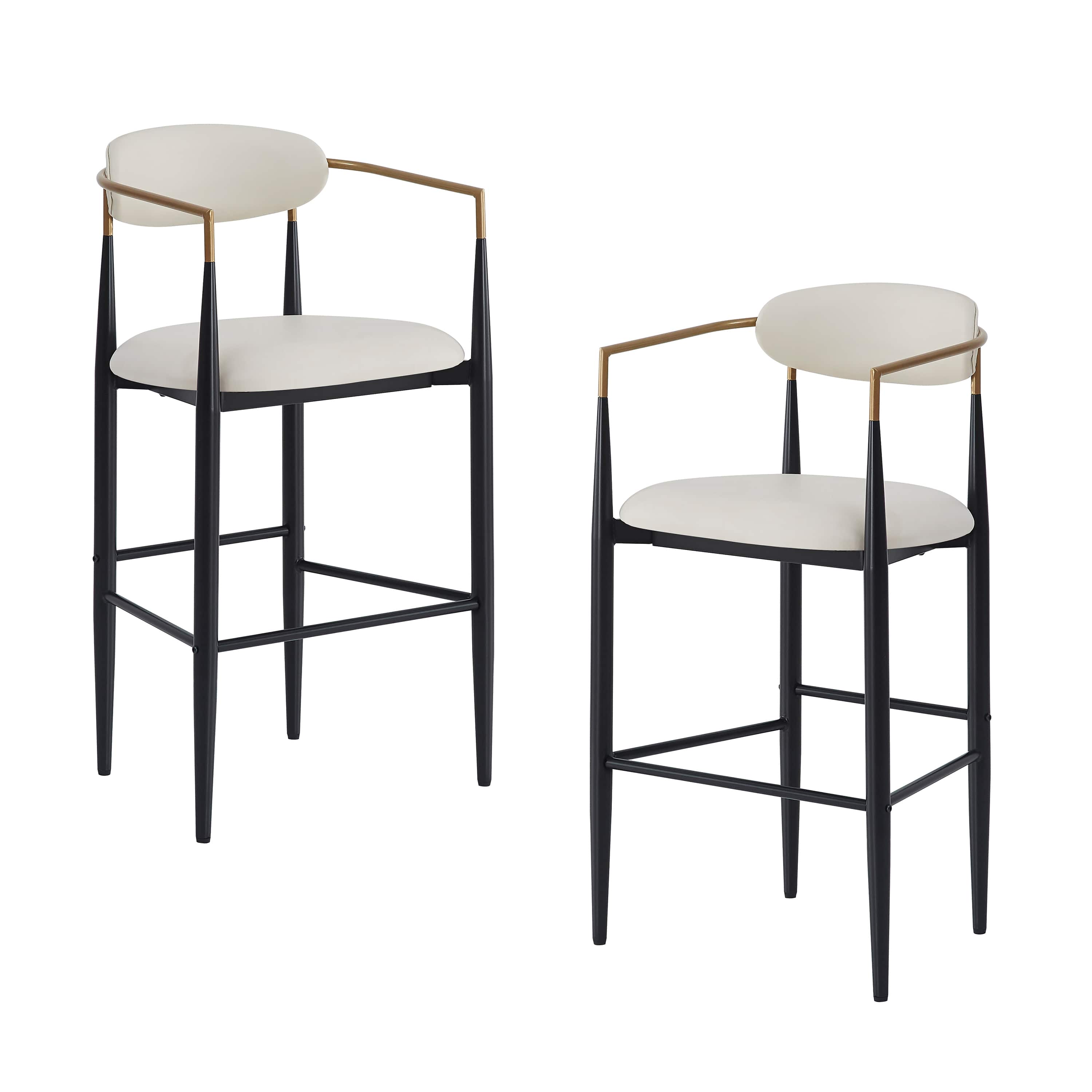 Vynxaria LEXY0150-DJCY-2WHB Beige Bar Stools Set of 2 with Black Iron Legs