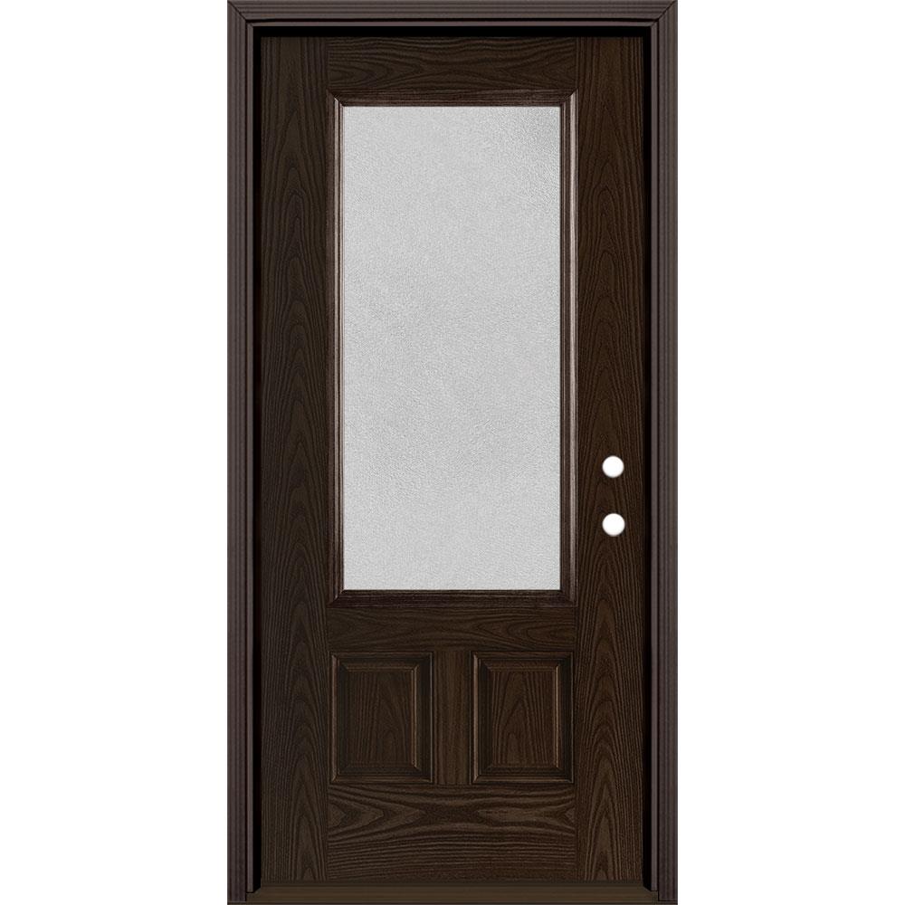 Masonite 1328299 Microgranite 36-in x 80-in Fiberglass 3/4 Lite Left-Hand Inswing Walnut Stained Prehung Single Front Door with Brickmould Insulating Core