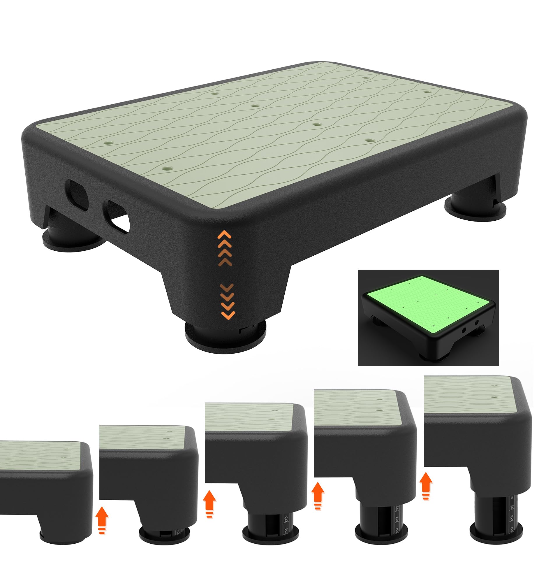 ITOPFOX 5 Level Adjustable Step Stool Noctilucent Bedside Step 700 LBS Capacity Safety Platform Indoor Outdoor Foot Stool for Seniors and Kids #LIT0821I482