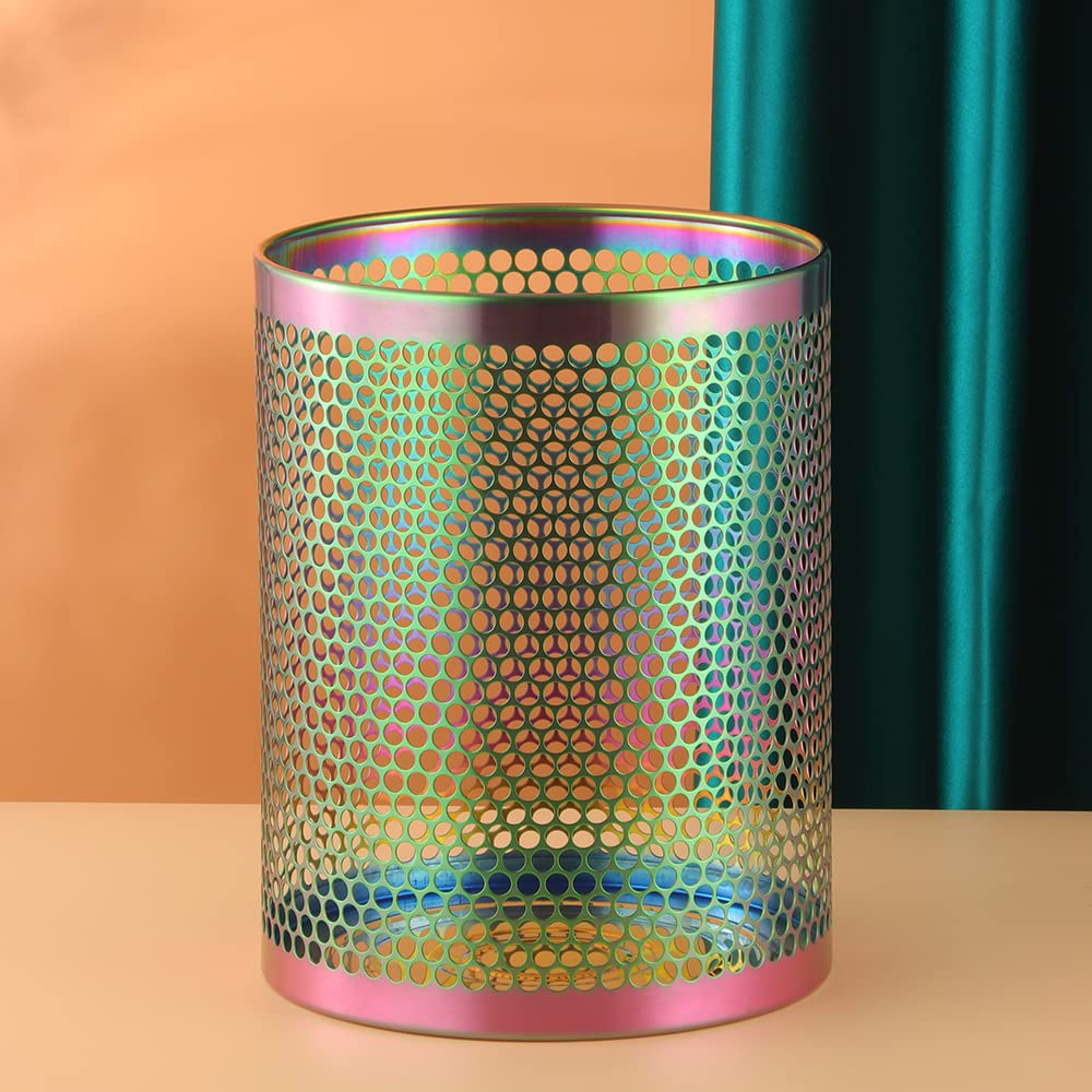 AKSCYZM  Round Mesh Stainless Steel Wastebasket 3.5 Gallon 12L 11 in H x 10 in D Rainbow Color for Home Office Bathroom Bedroom Kitchen