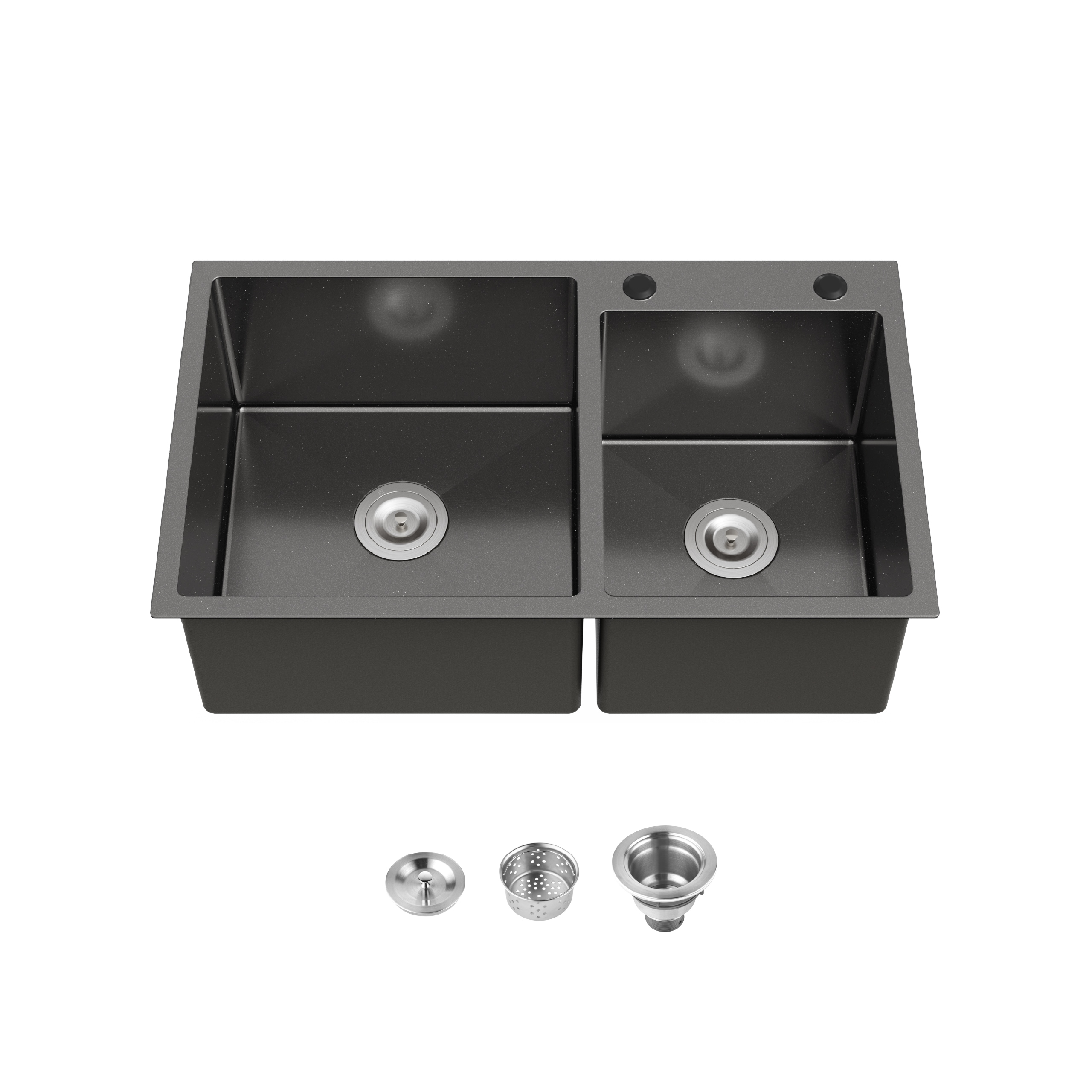 LUXEYARD Stainless Steel Kitchen Sink 32 Inch X 19 Inch Double Bowl in Black Overmount Handmade Sink