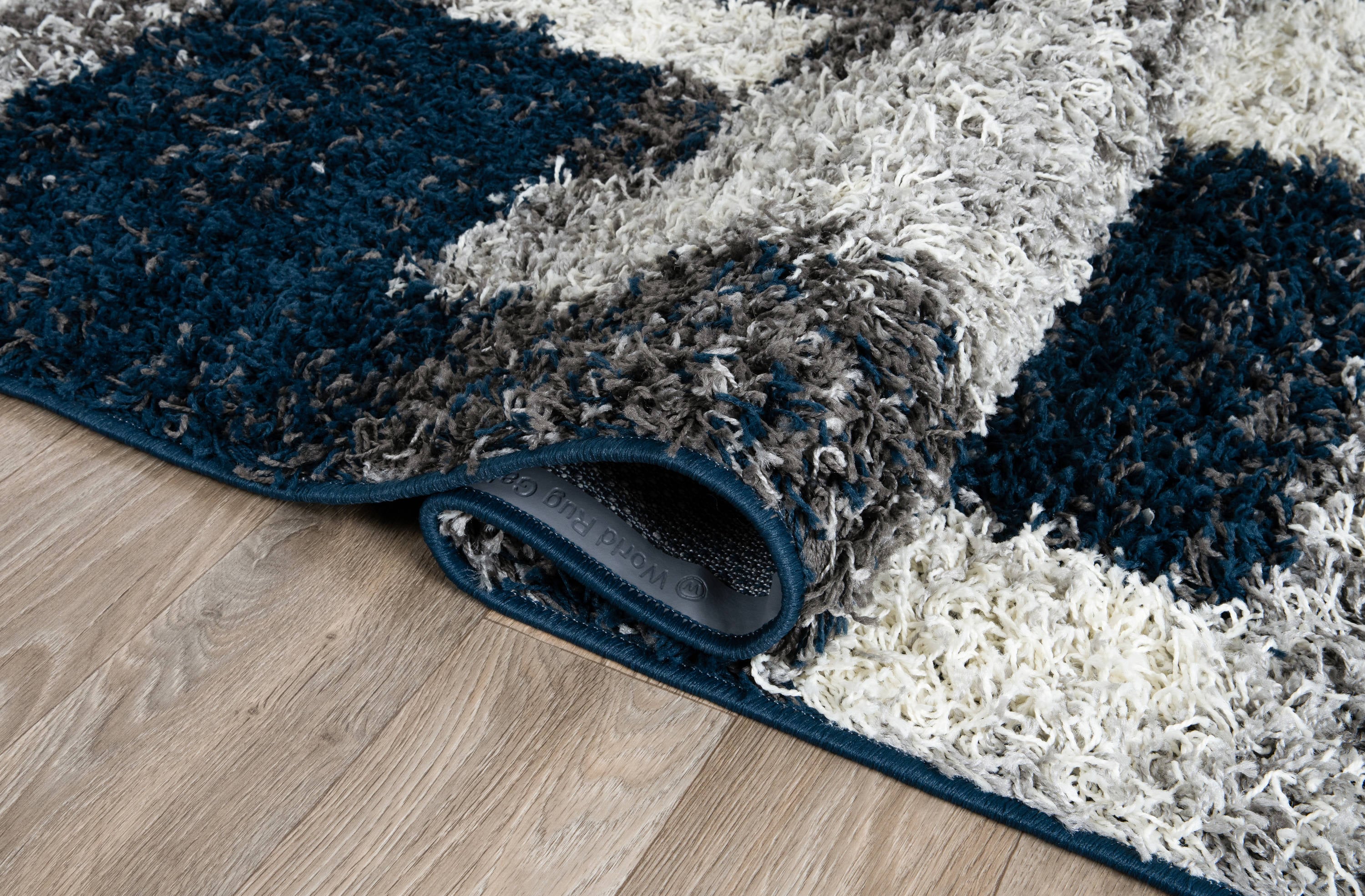 Navy and Gray Rectangular Synthetic Shag Area Rug 7'10" x 10'