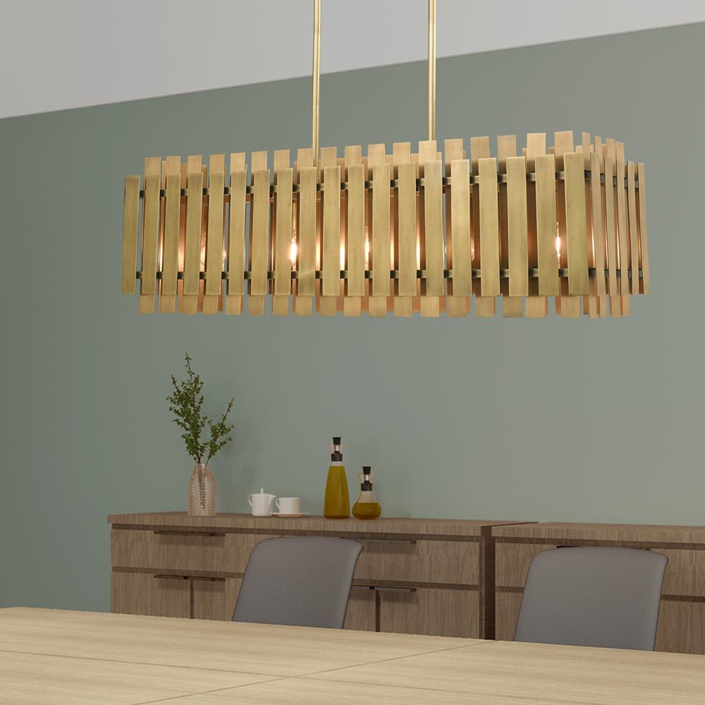 Elegant 5-Light Linear Chandelier in Natural Brass Finish