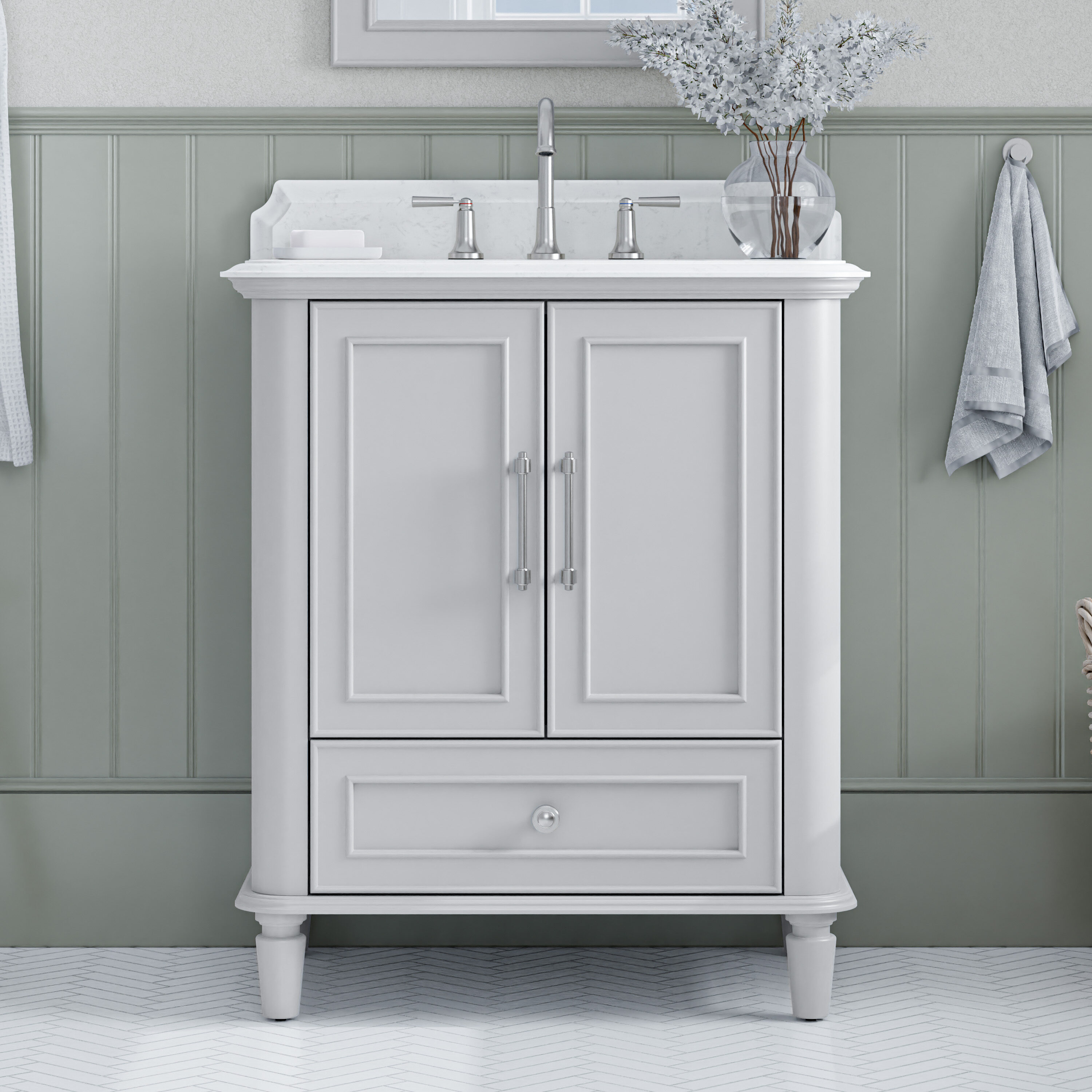 allen + roth 1005VTC-30-242-908UO Colchester 30-in Muse Gray Undermount Single Sink Bathroom Vanity with Ocean White Engineered Stone Top