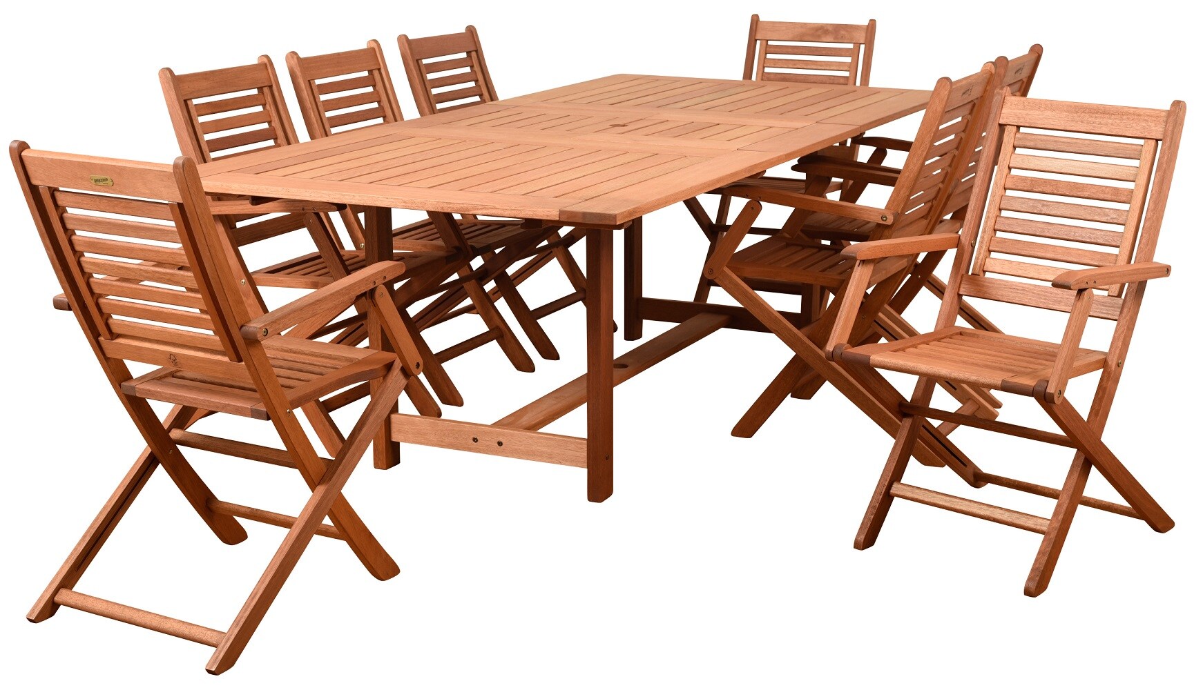 International Home EN-IH-BRAN9PC Amazonia 9 -Piece Brown Patio Dining Set Extendable Table Wood Rectangle Table with 8 Stationary Chairs