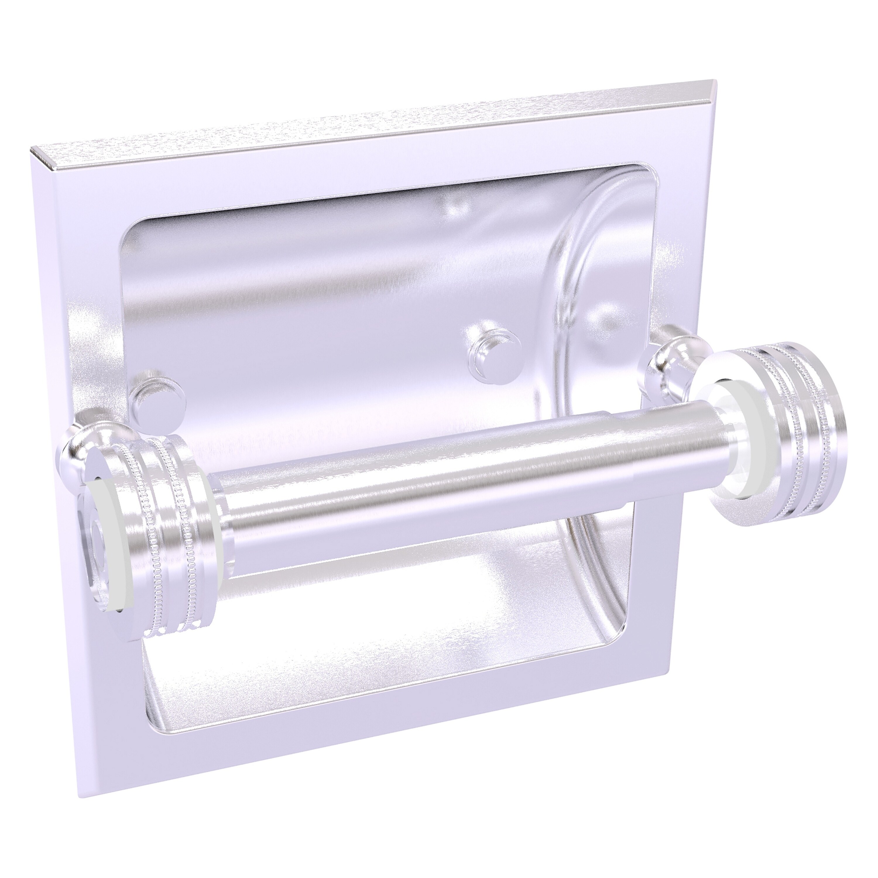 Allied Brass PG-24CD-SCH Pacific Grove Satin Chrome Recessed Double post Toilet Paper Holder 1 -Rolls with Storage
