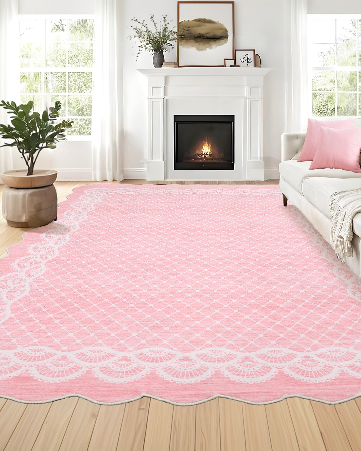 Qeetex 5 x 7 ft Pink Scalloped Bedroom Living Room Dining Room