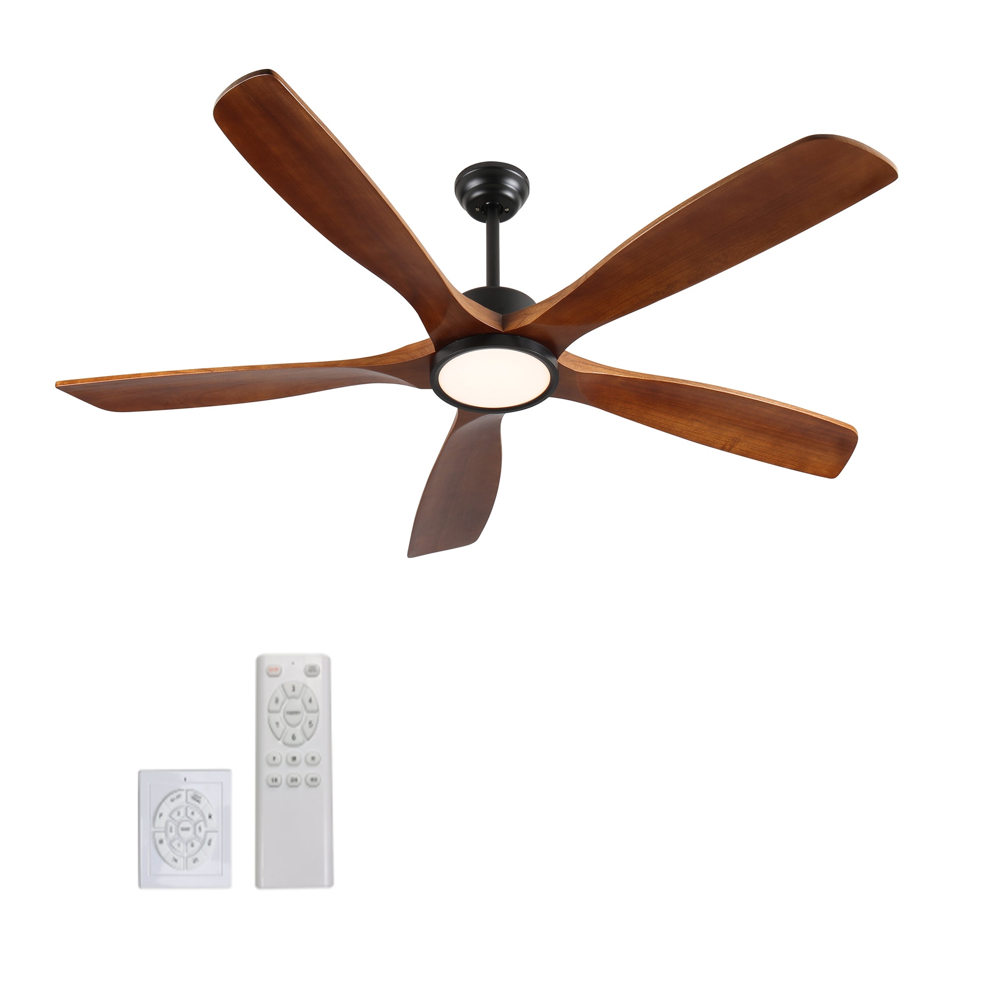 Bybafun YD1300047 60-in Color-Changing Integrated LED Outdoor Black with Wood Blades Ceiling Fan With Light - Remote Included ( 5 -Blade )