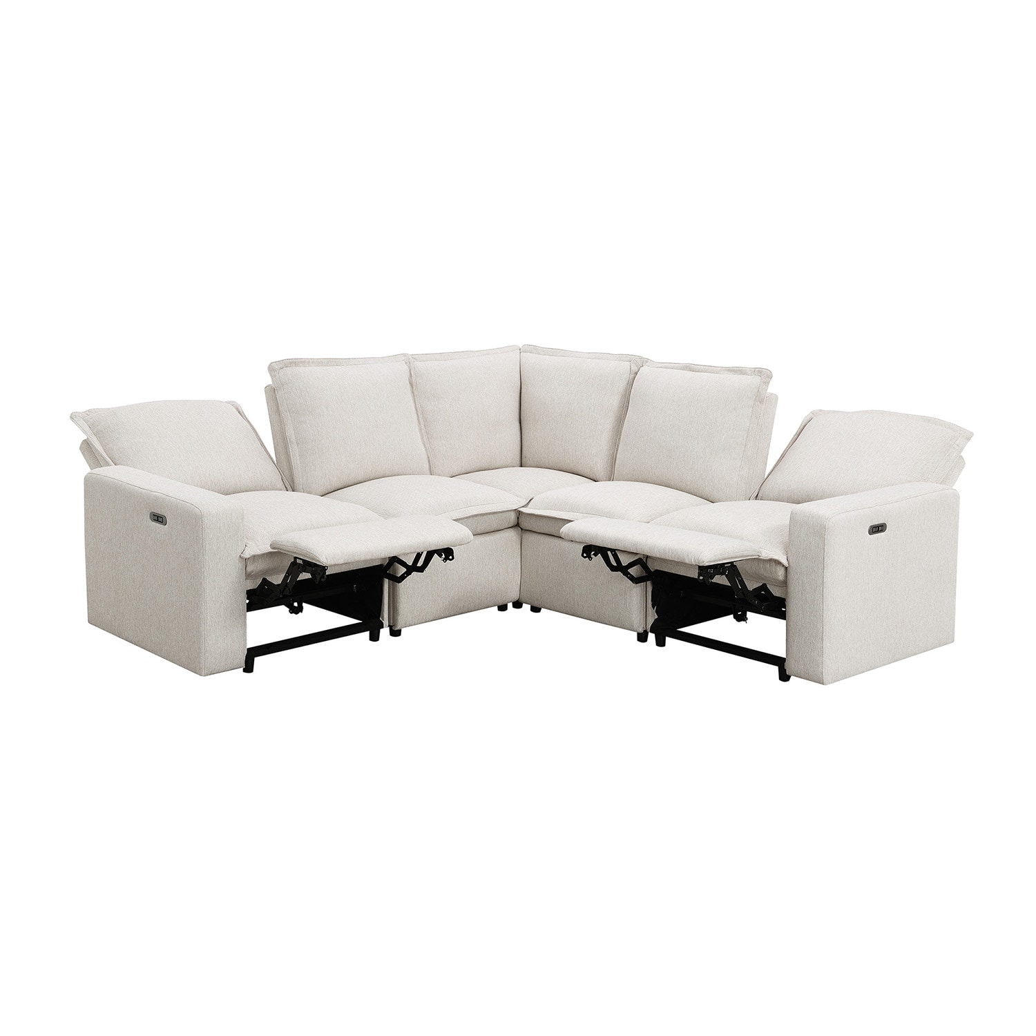 Modern Linen Upholstered Sofa - Storageable Coffee Table, 2 Cupholders, and 2 USB Ports - Beige