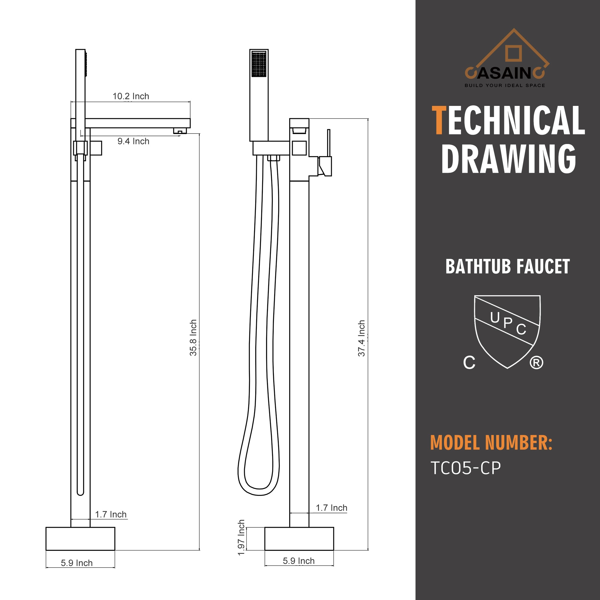 CASAINC TC05-CP Roman-Tub-Faucets - View #3