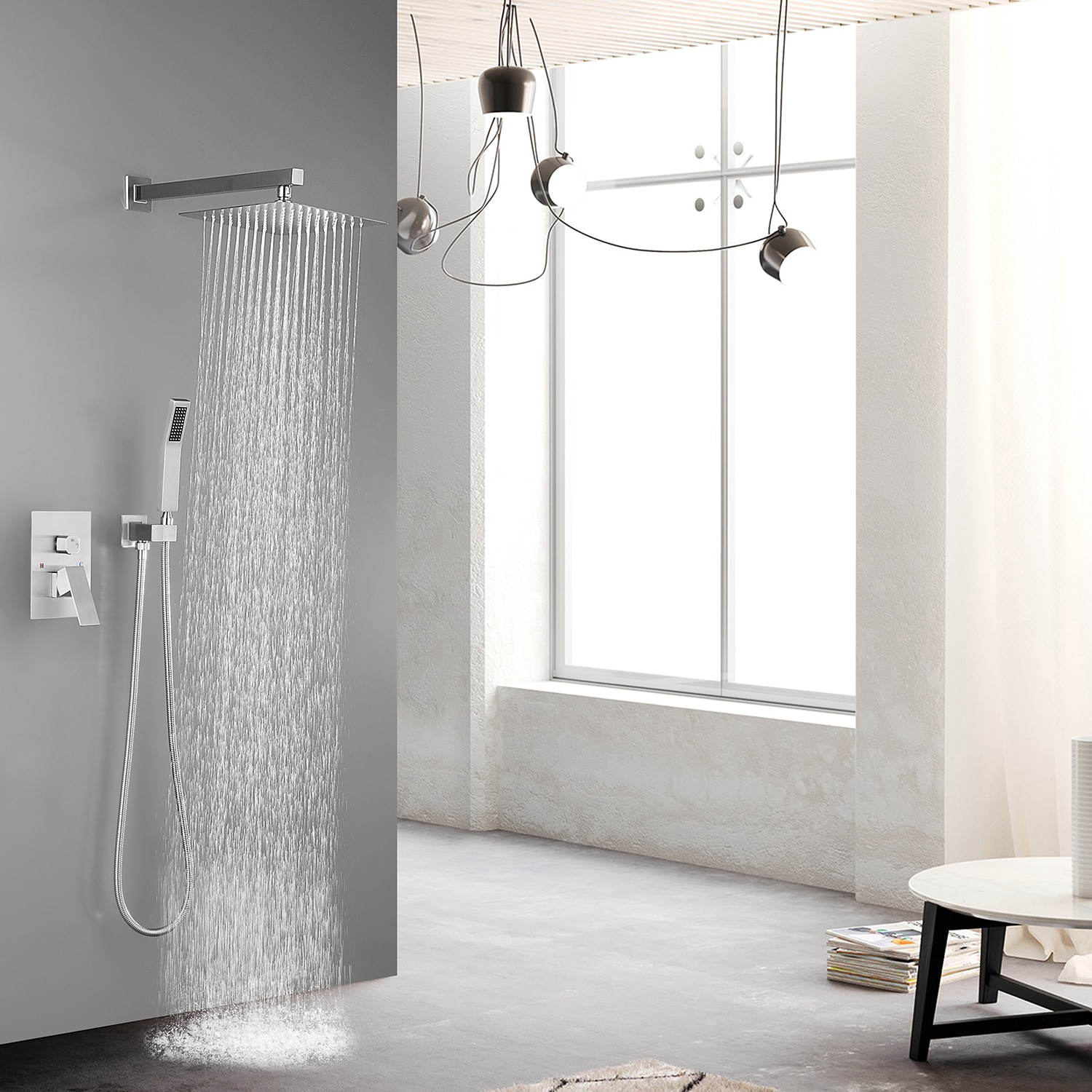 Mondawe Brushed Nickel 12-in Built-In Shower Faucet System with 3-way ...