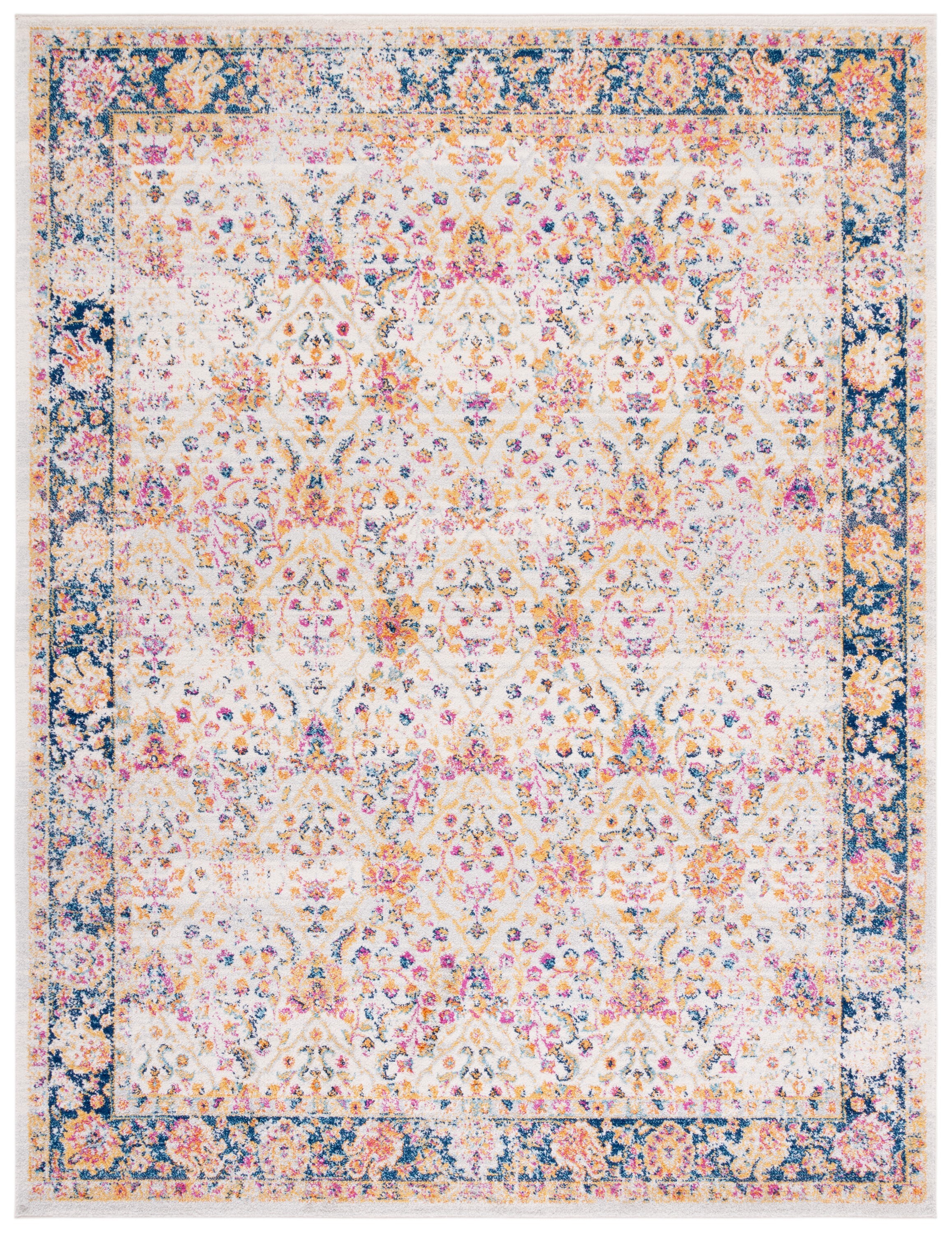Blue and Cream Floral Motif Reversible 9' x 12' Area Rug