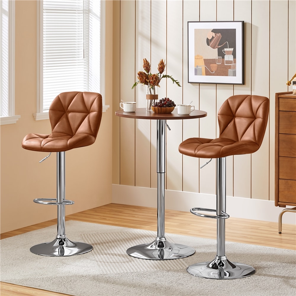Yaheetech Retro Brown Set of 2 Modern PU Leather Swivel Bar Stools with ...