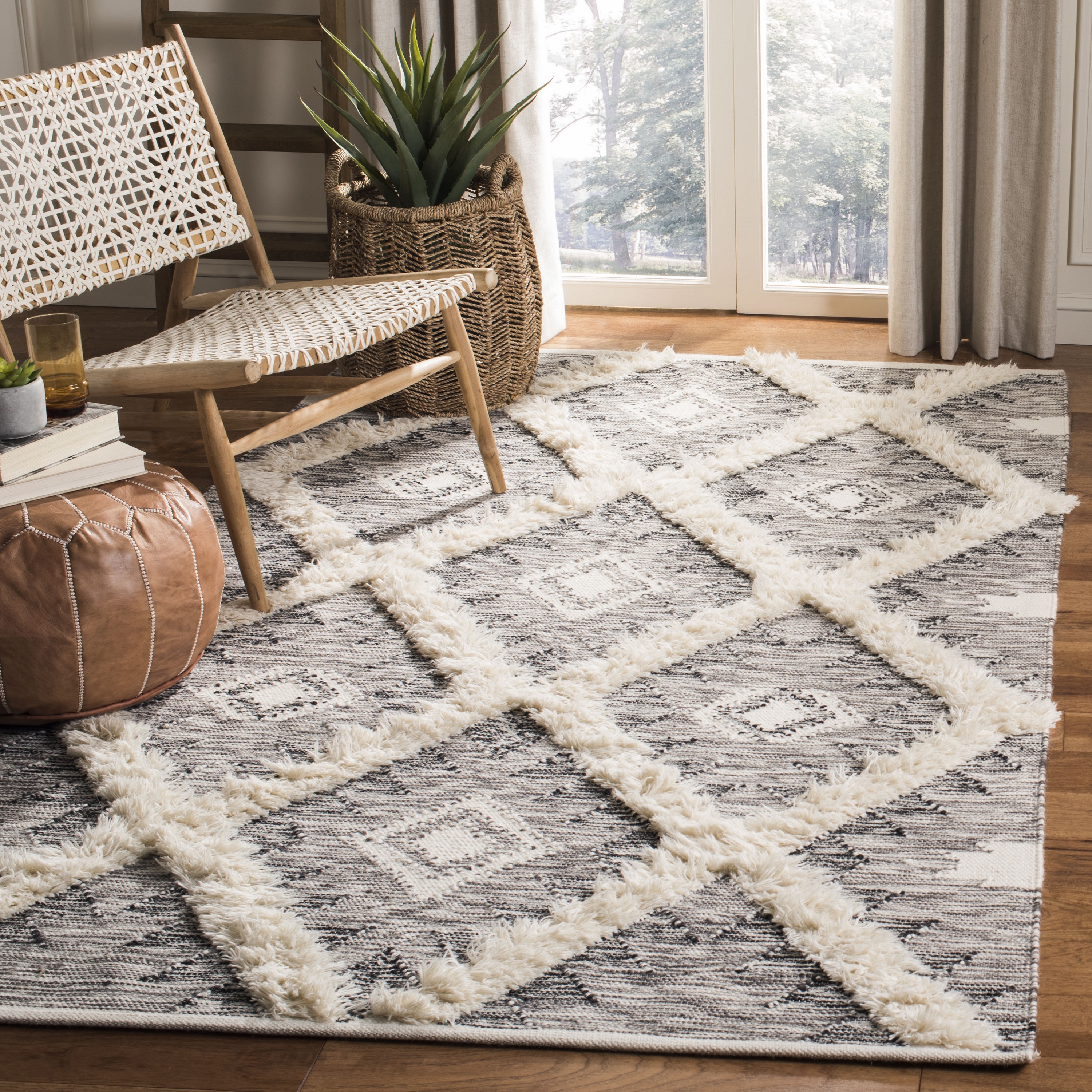 Safavieh KNY455Z-9 Kenya Jaslene 9 x 12 (ft) Wool Black/Ivory Rectangular Indoor Abstract Bohemian/Eclectic Area rug