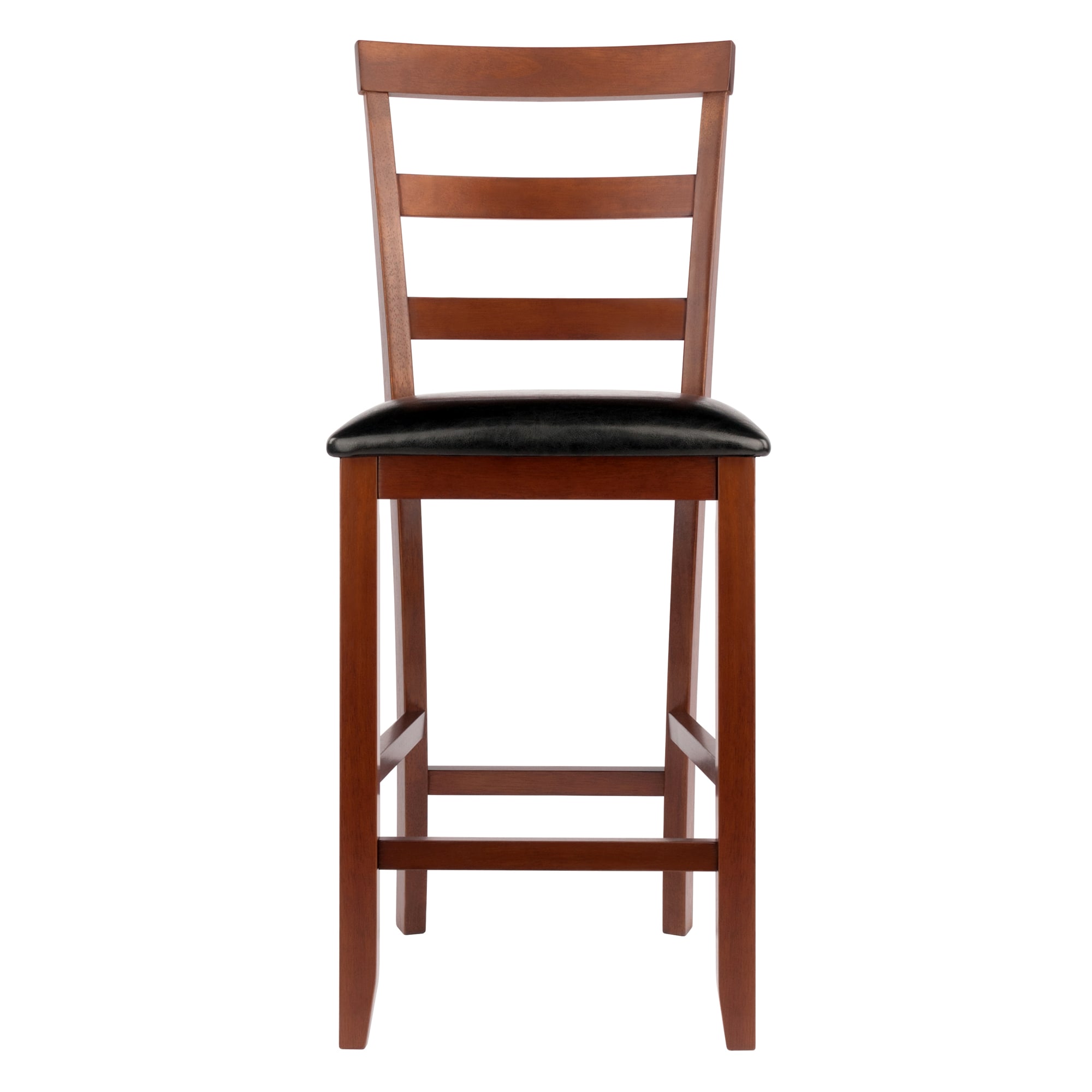 Walnut Wood & Black Leather Transitional Counter Stools, Set of 2