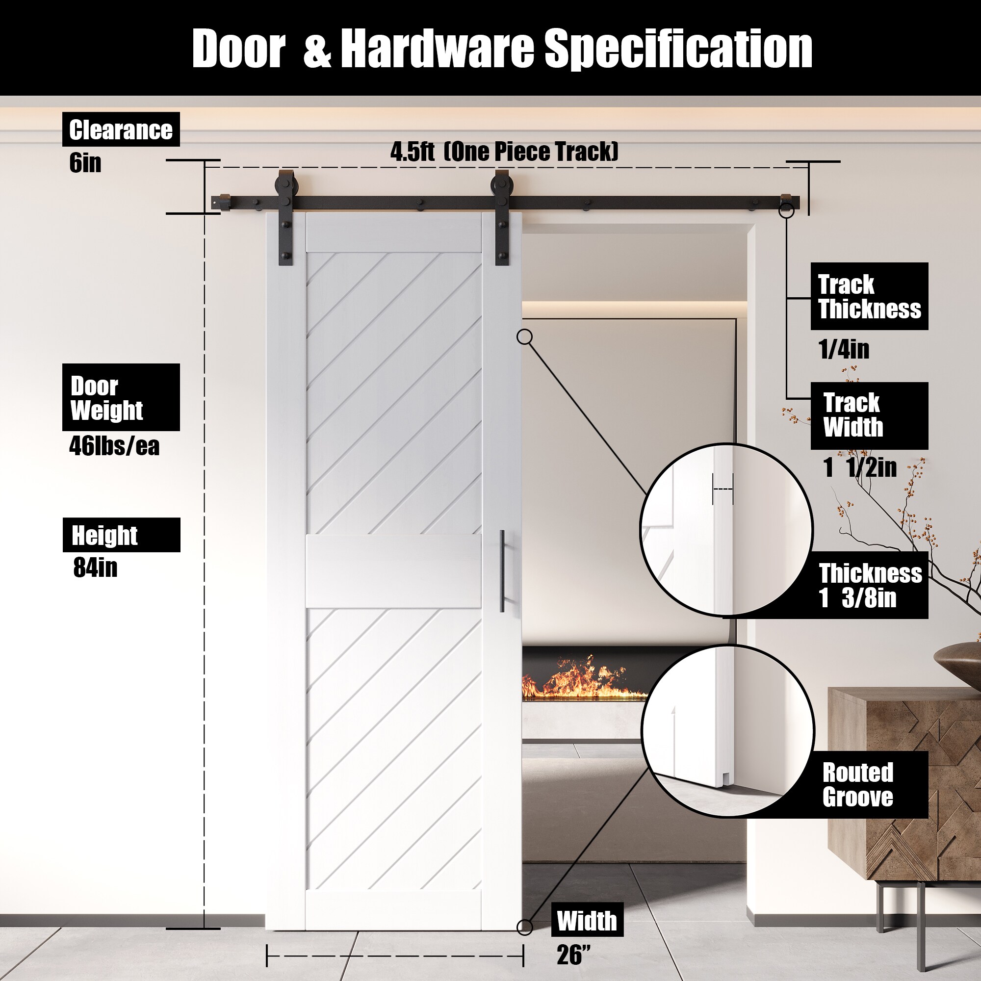 HOMACER YT1H054C-XT1-2684-WH Barn-Doors - View #2
