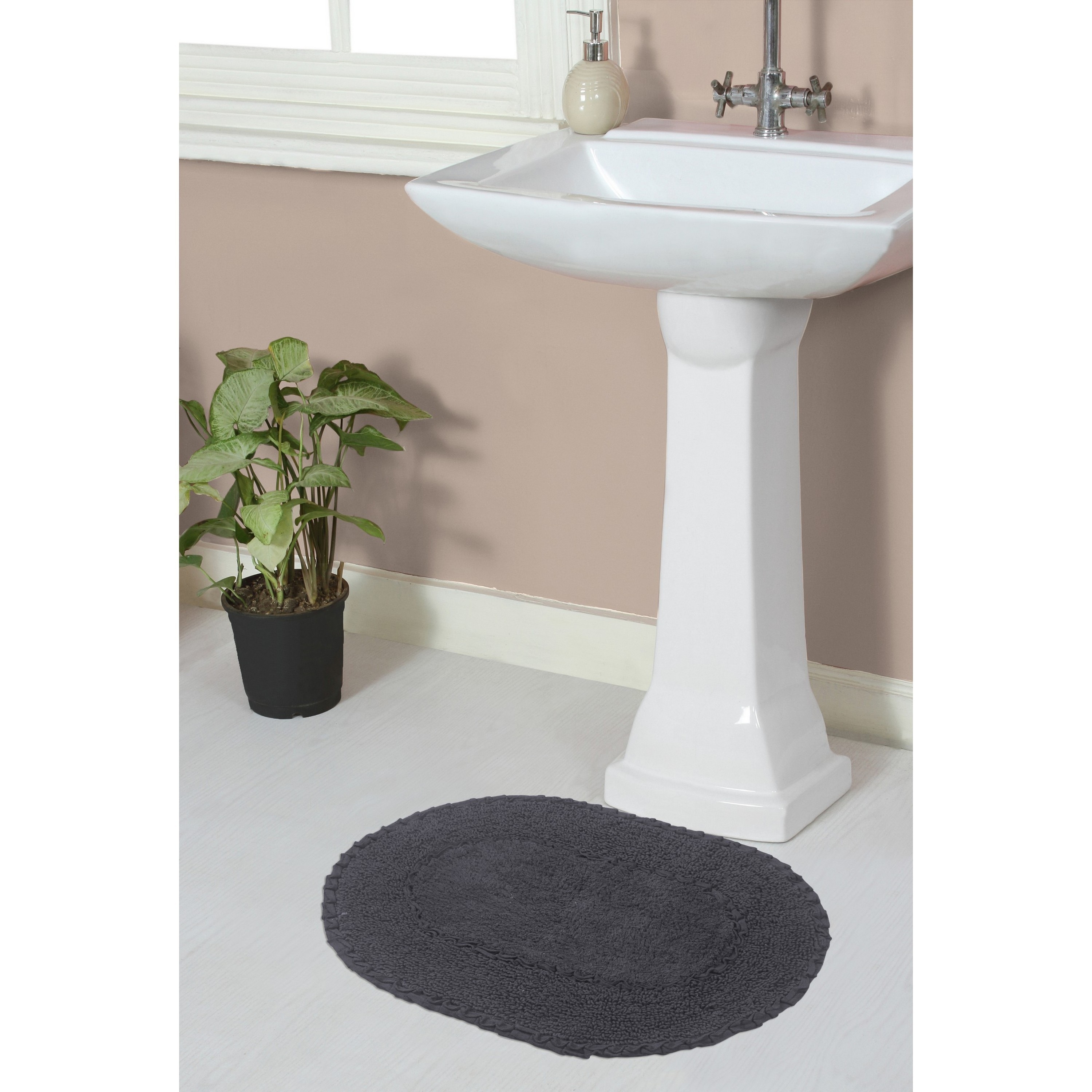 Home Weavers BDR1724GY Double Ruffle 17-Inches x 24-Inches Gray Cotton Bath rug