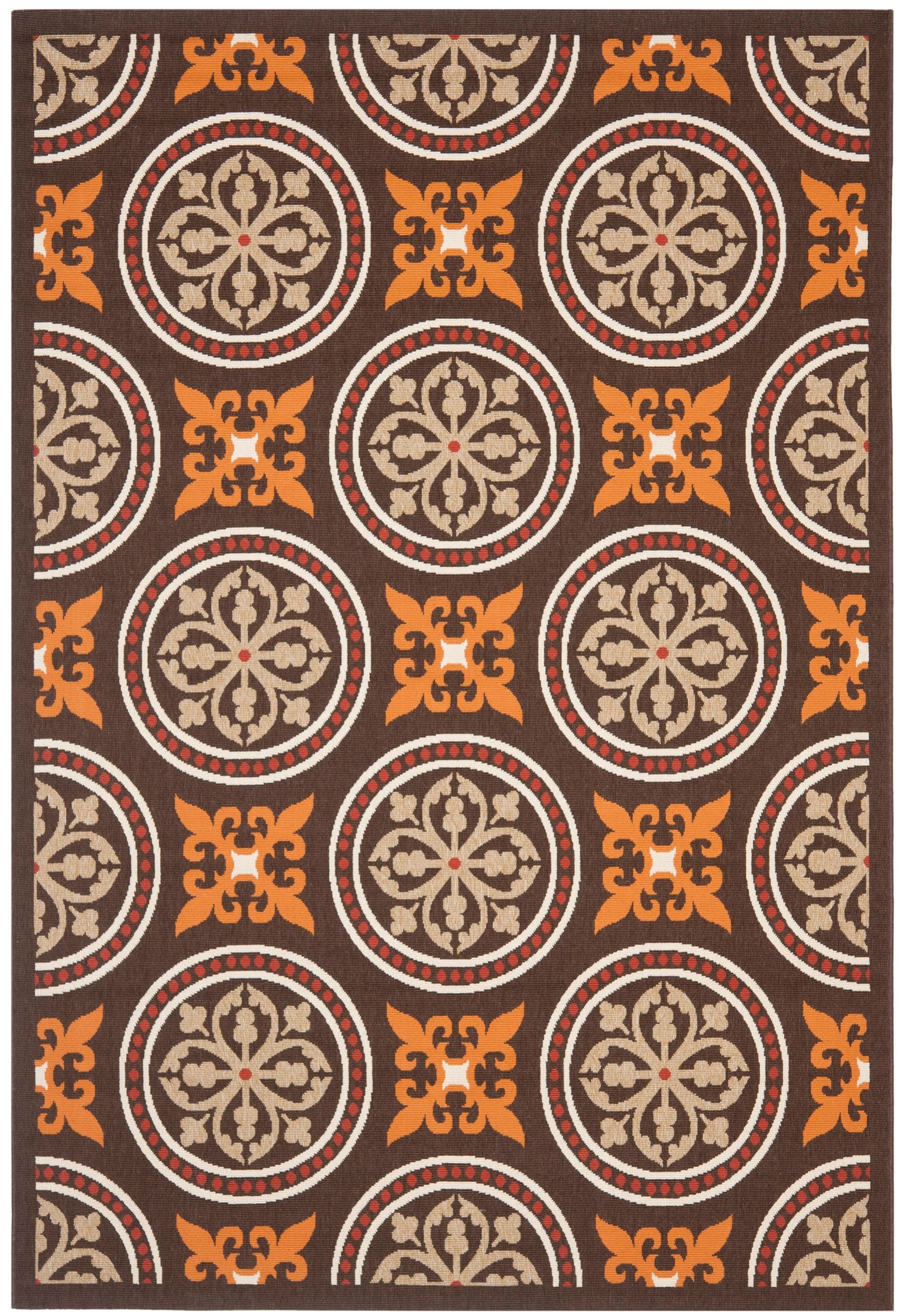Safavieh VER030-0325-6 Veranda Lyailya 7 x 10 (ft) Loomed Synthetic Chocolate/Terracotta Rectangular Indoor/Outdoor Medallion Farmhouse/Cottage Area rug