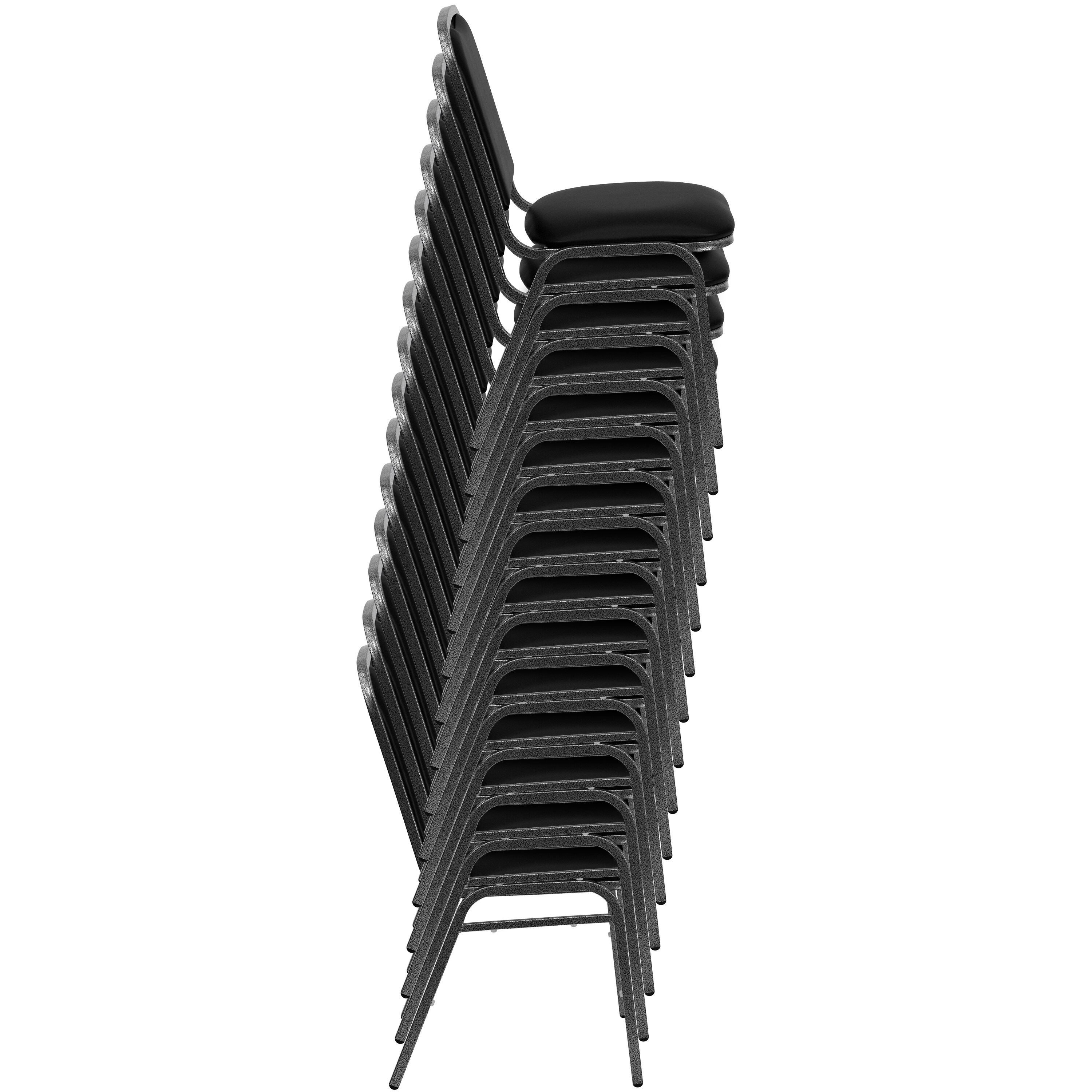 Elegant Black Vinyl and Silver Metal Stacking Banquet Chair