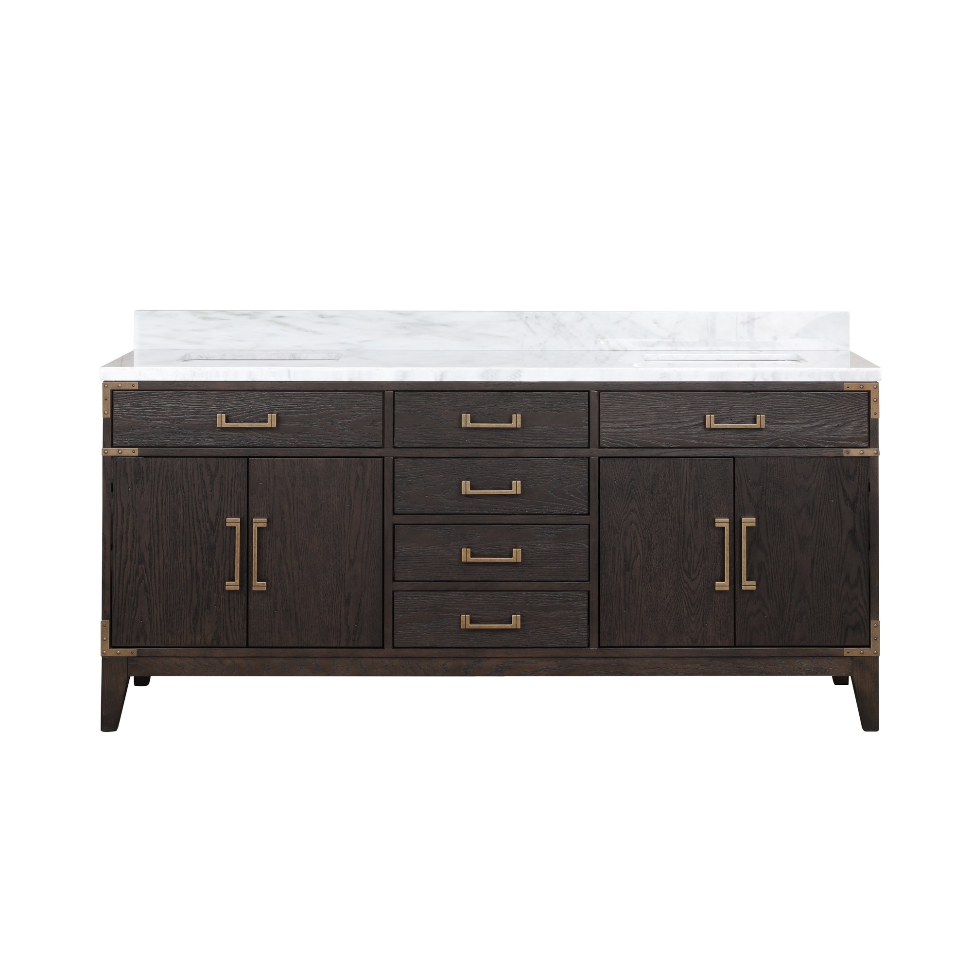 Lexora LVW72DK100 Wilton 72-in Brown Oak Undermount Double sink Bathroom Vanity with White Carrara Marble Marble Top