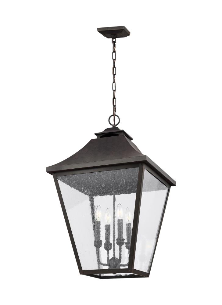 Generation Lighting OL14409SBL Galena 4 -Light Sable Traditional Clear glass Lantern Large Outdoor Hanging Pendant light