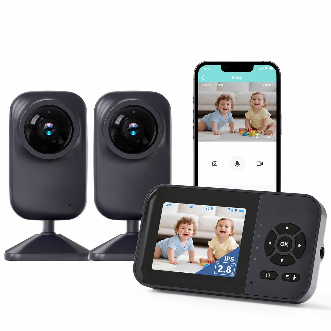 Vrbgify  Baby Monitor with Camera and Audio Video Baby Monitor WiFi Night Vision 2.8 Inch LCD Screen VOX Mode Alarm and Long Range
