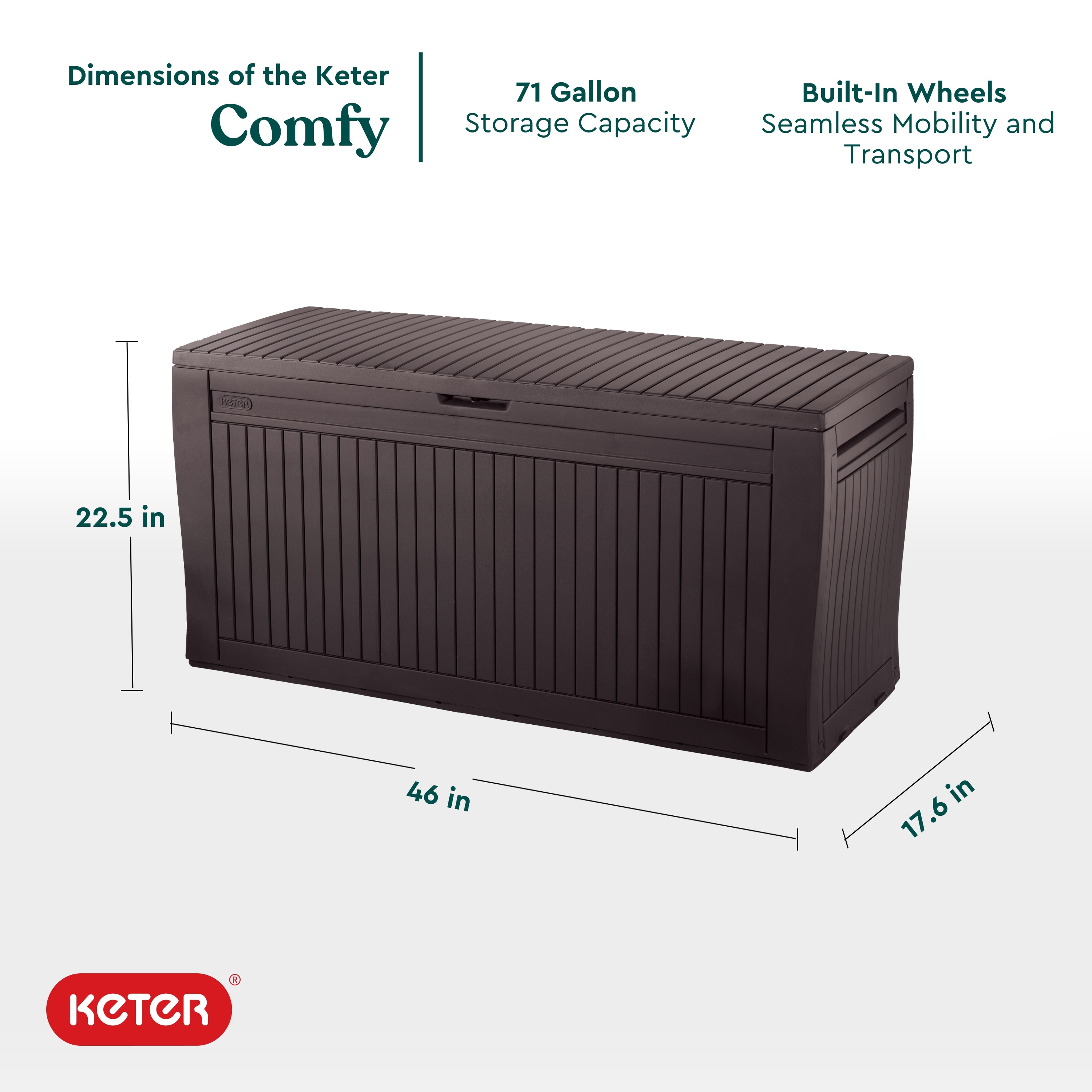 Keter Comfy Outdoor Storage 17.6-in L x 46-in 71-Gallon Brown Plastic ...