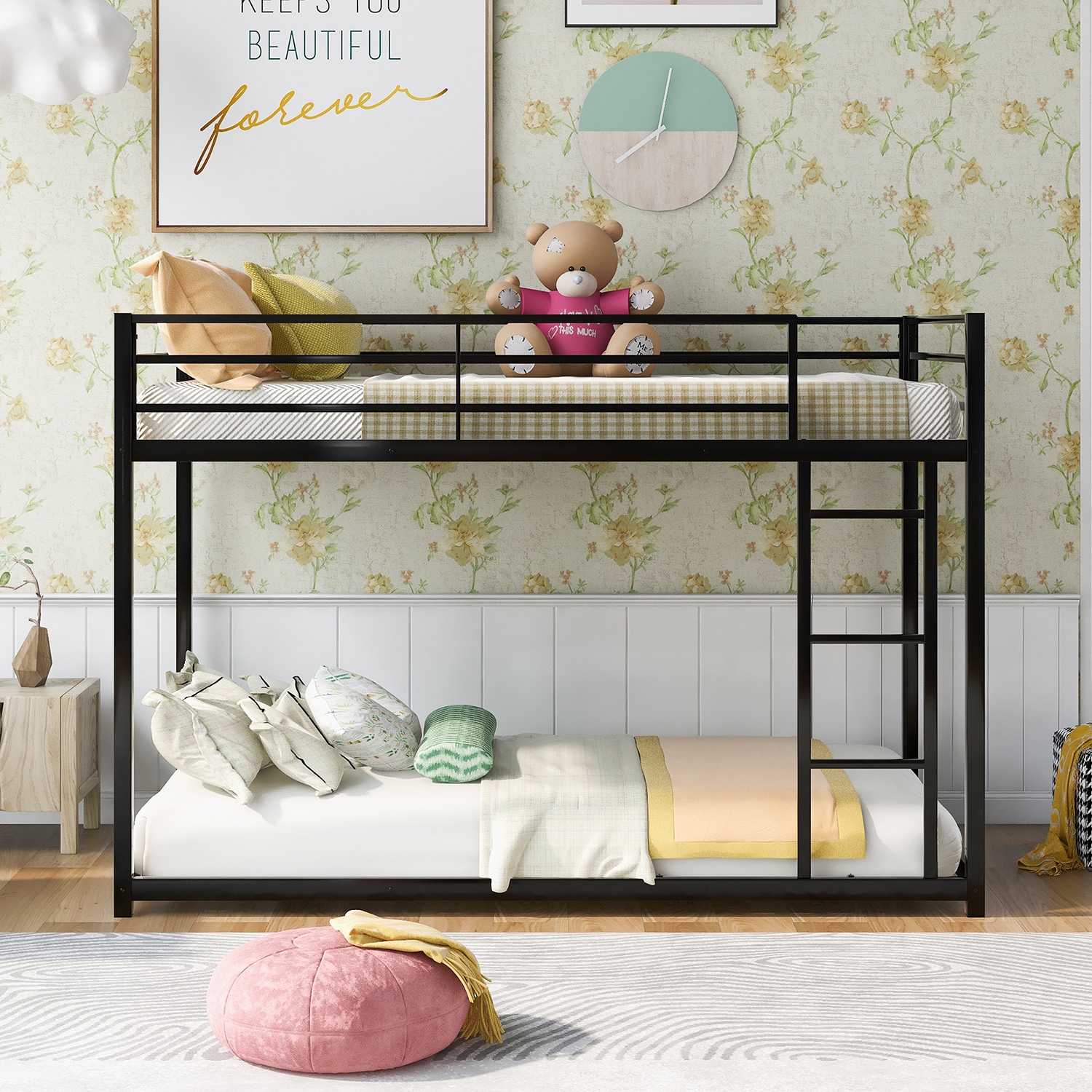 Metal twin over twin bunk bed with clearance trundle