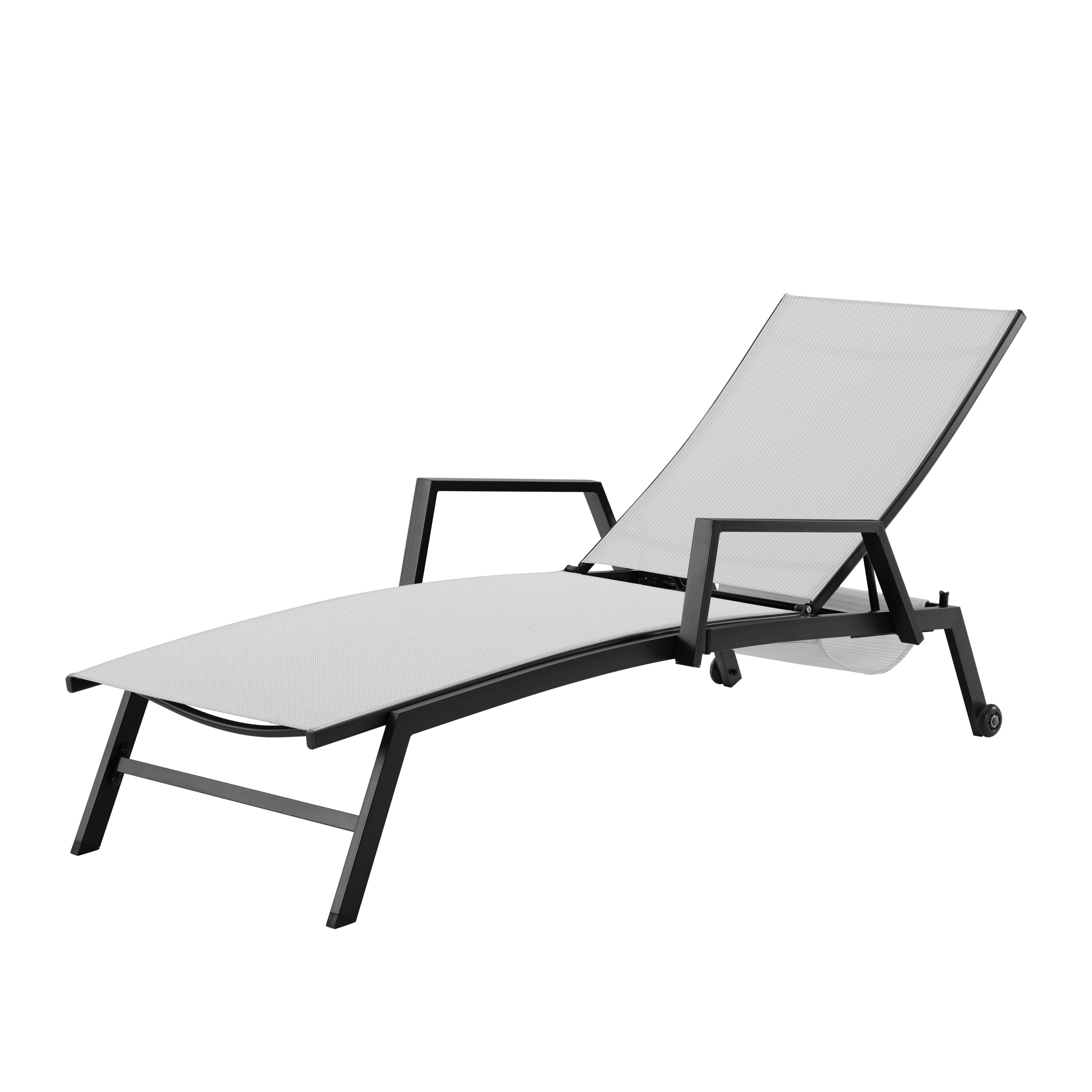 Octans SL2C00088 Larkspur Black Steel Frame Stationary Chaise Lounge Chair with Gray Sling Seat