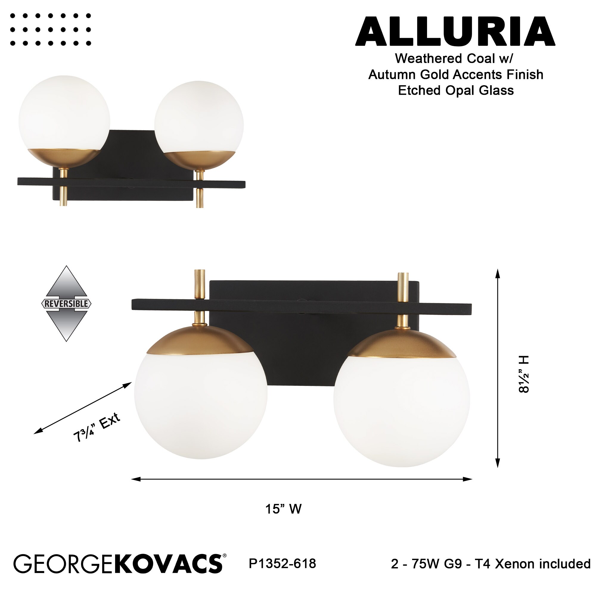 Weathered Black and Autumn Gold 2-Light Wall Sconce with Etched Opal Glass