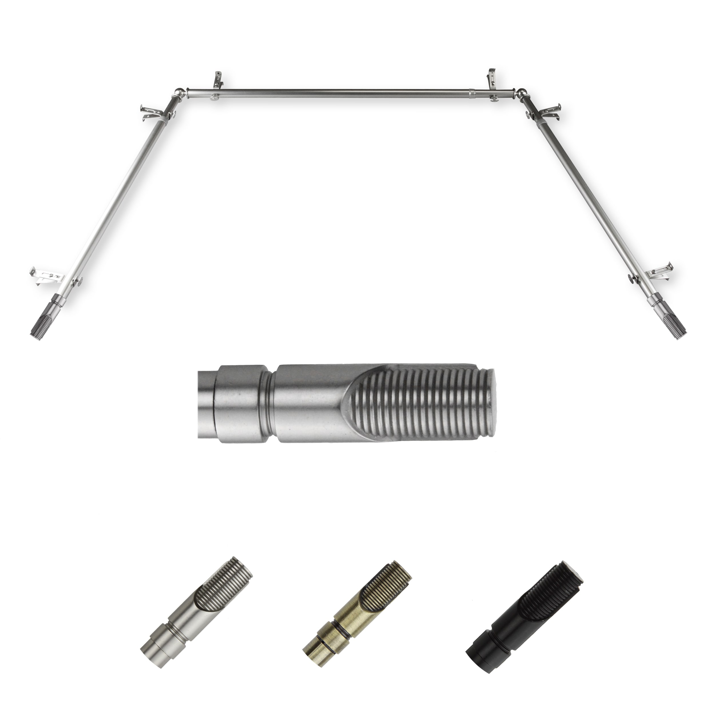 Hart & Harlow LO-ABAY-66-5 72-in to 144-in Satin Nickel Steel Bay window curtain rod with Finials