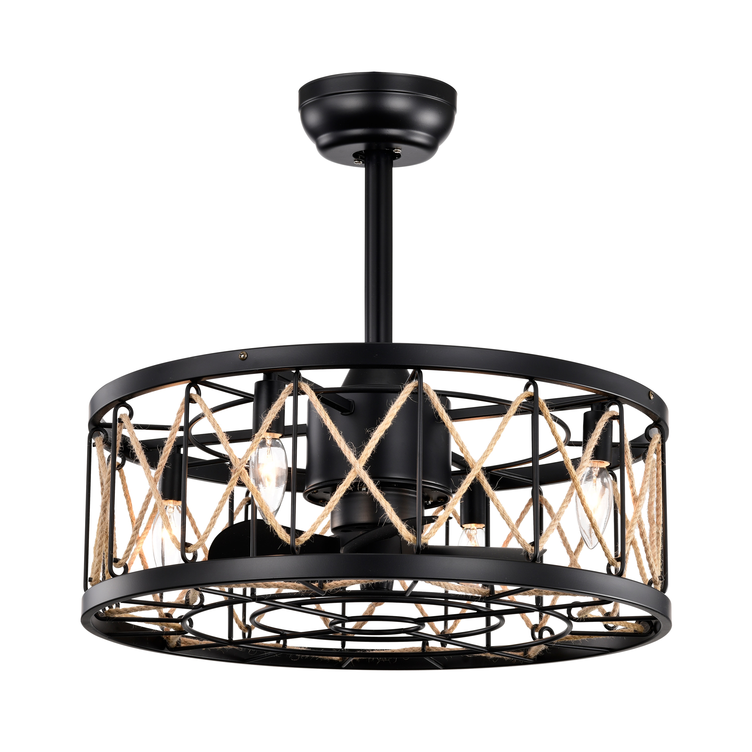 Bayfeve BFHM-53391-CF Adjustable Speed 20-in Outdoor Black with Black ABS Blades Cage Ceiling Fan With Light - Remote Included ( 5 -Blade )
