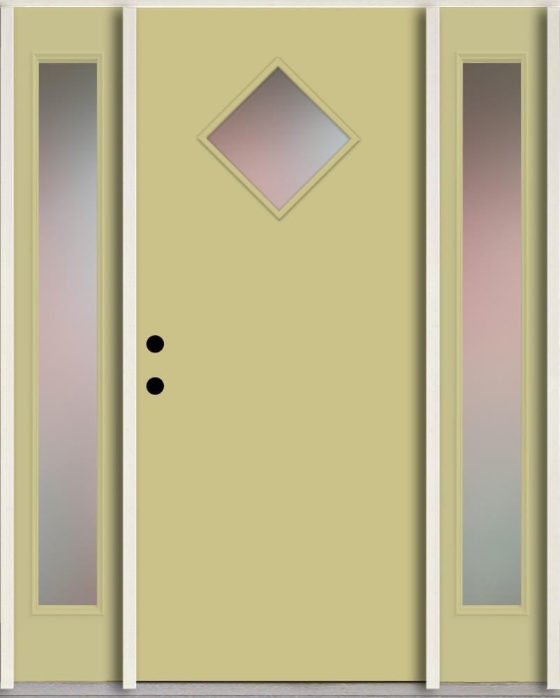 RELIABILT LO1067273 Spotlights 56-in x 80-in x 4-5/8-in Fiberglass 1/4 lite Right-hand inswing Universal khaki paint Painted Prehung Front Door with Sidelights Insulating core
