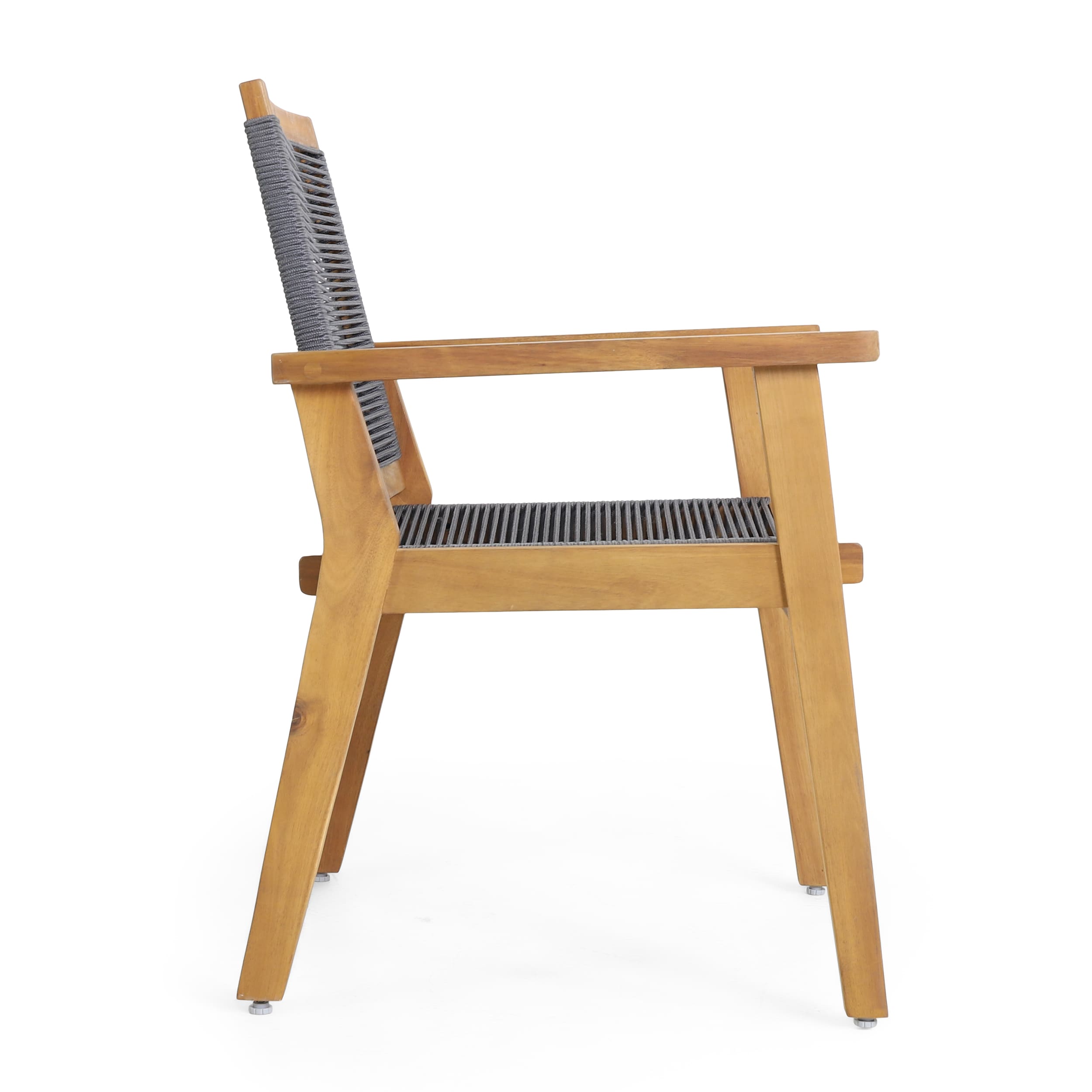 Set of 2 Teak and Dark Gray Rope Outdoor Dining Chairs