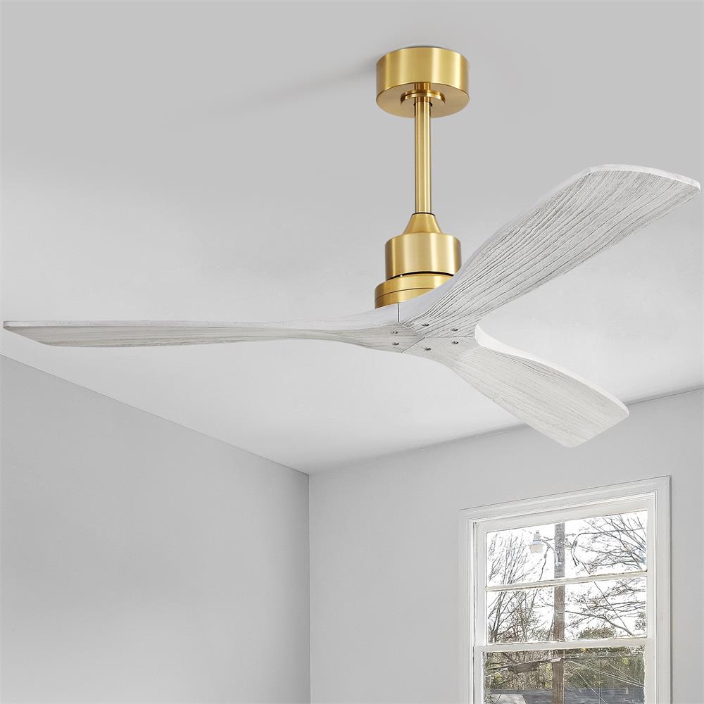 Sofucor LW-5247-BG-DC-WD 52 inch Gold Downrod Indoor Washed Wooden 3 Blades Modern Ceiling Fan with Remote Control Support Six Speed Ajustable