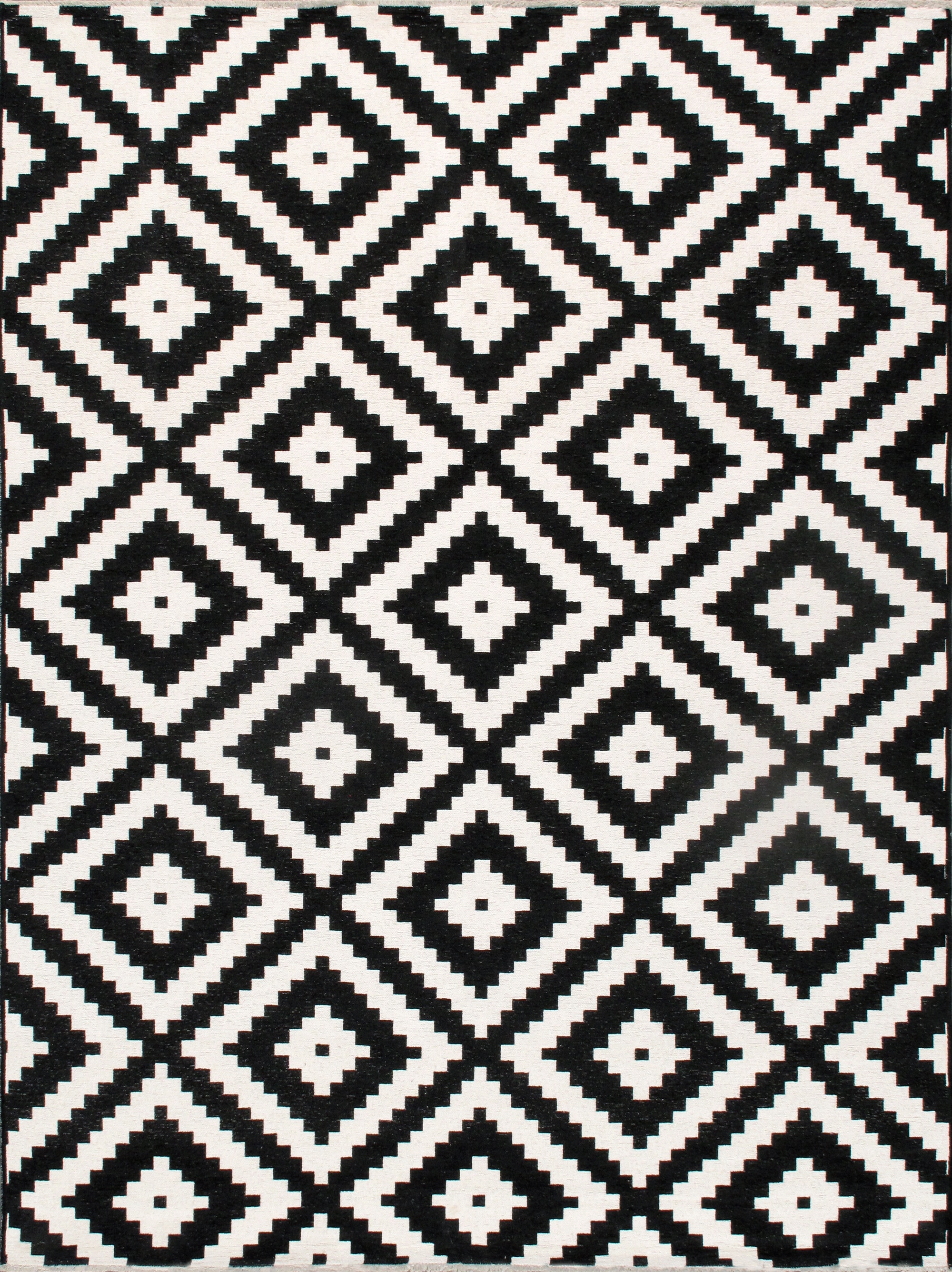 Handmade Reversible Geometric Black Chenille Rug 59" x 31"