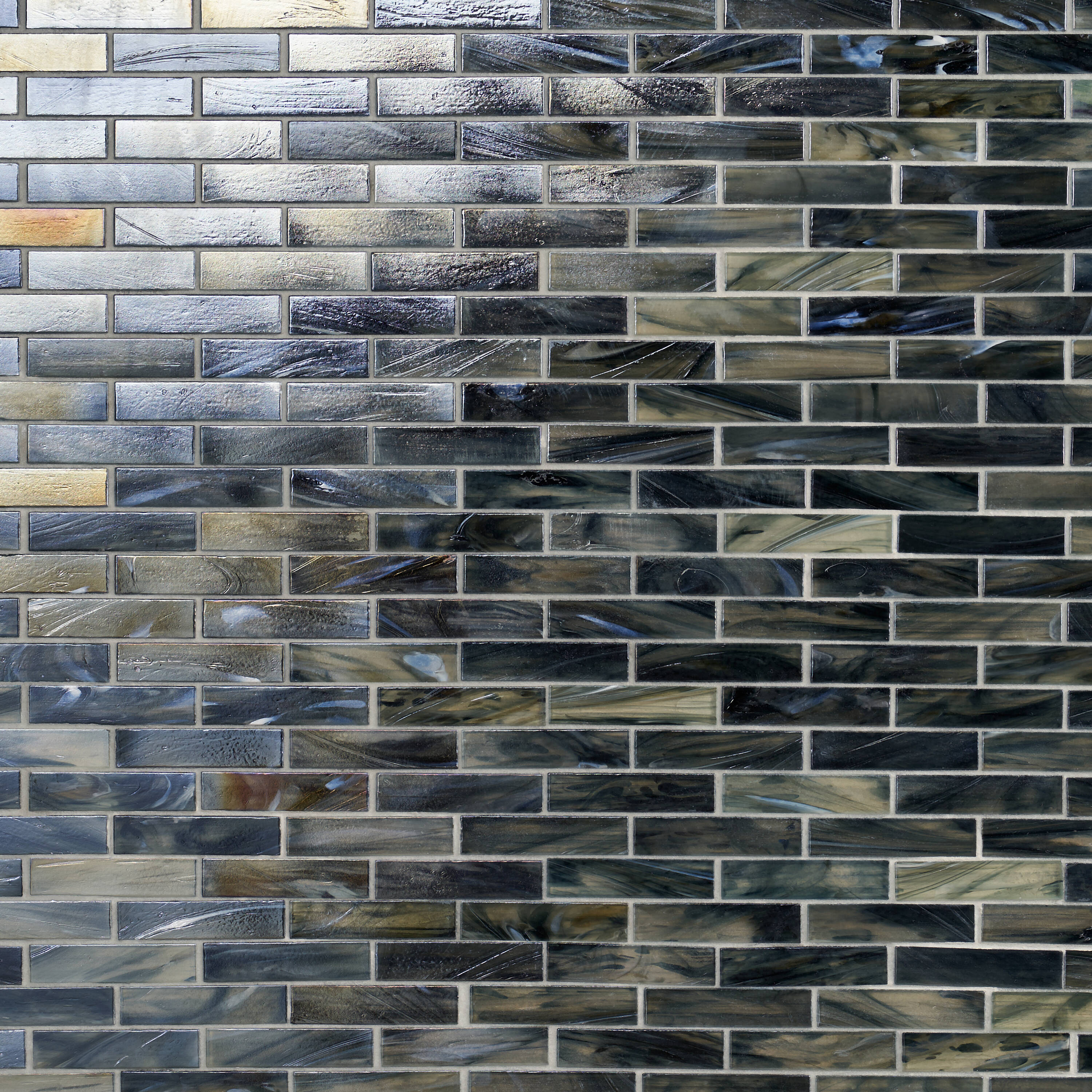 Artmore Tile EXT3RD108099 Waterly Night Black 12-in x 12-in Polished Glass Subway Mosaic Wall Tile ( 1.1-sq ft Piece )