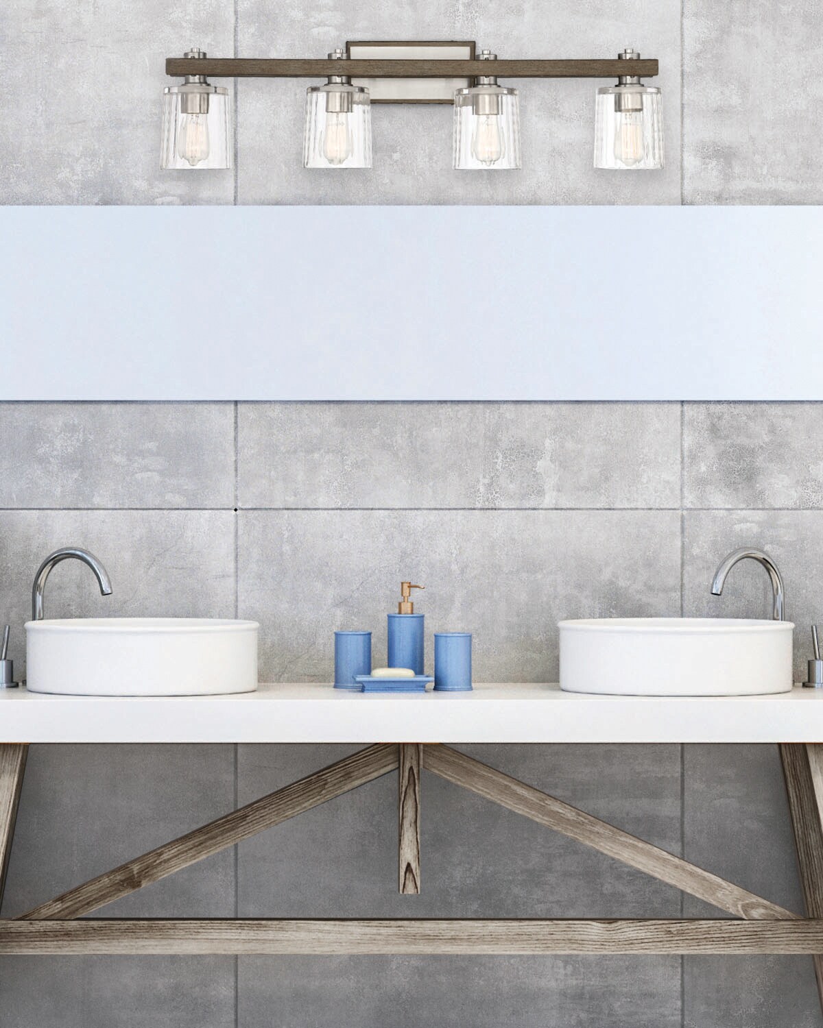 Halifax 4-Light Satin Nickel and Gray Wood Vanity Light