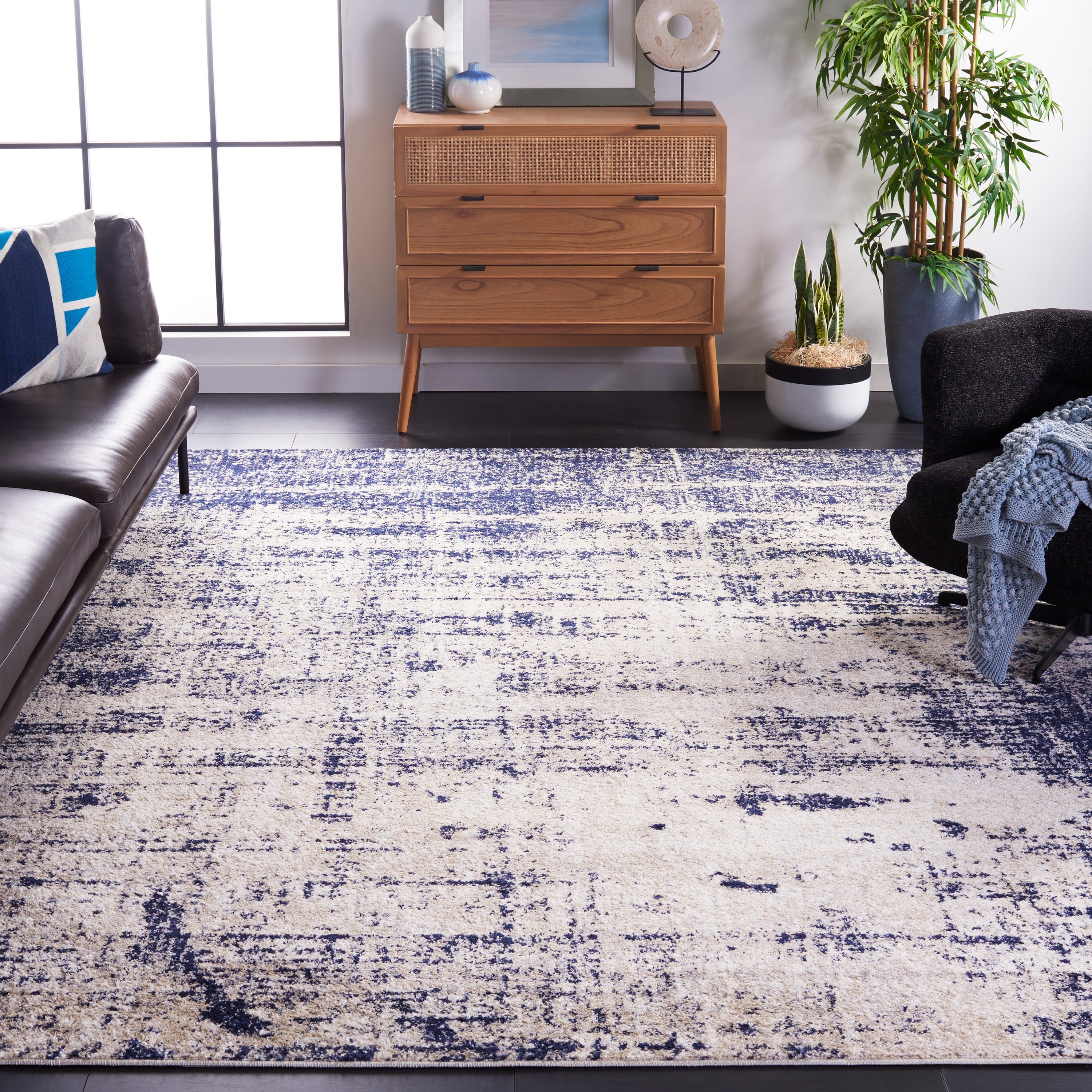 Safavieh ADR207C-9 Adirondack Sansa 9 x 12 (ft) Loomed Polypropylene Gold/Navy Rectangular Indoor Distressed/Overdyed Lodge Area rug