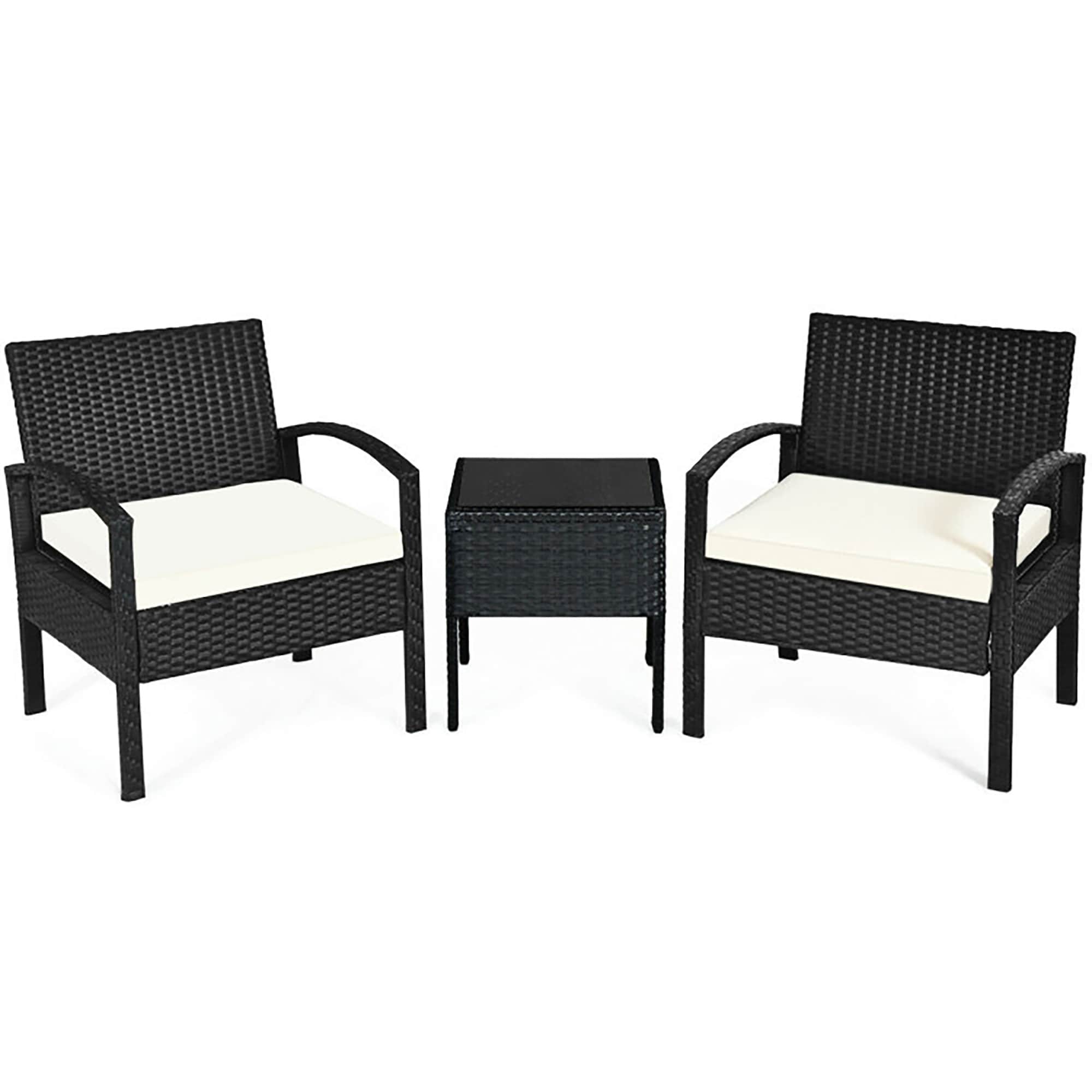 CASAINC CEW-CYHZ012-TA-DB11 Rattan Patio Furniture Set 3 -Piece Rattan Patio Conversation Set with Off-white Cushions