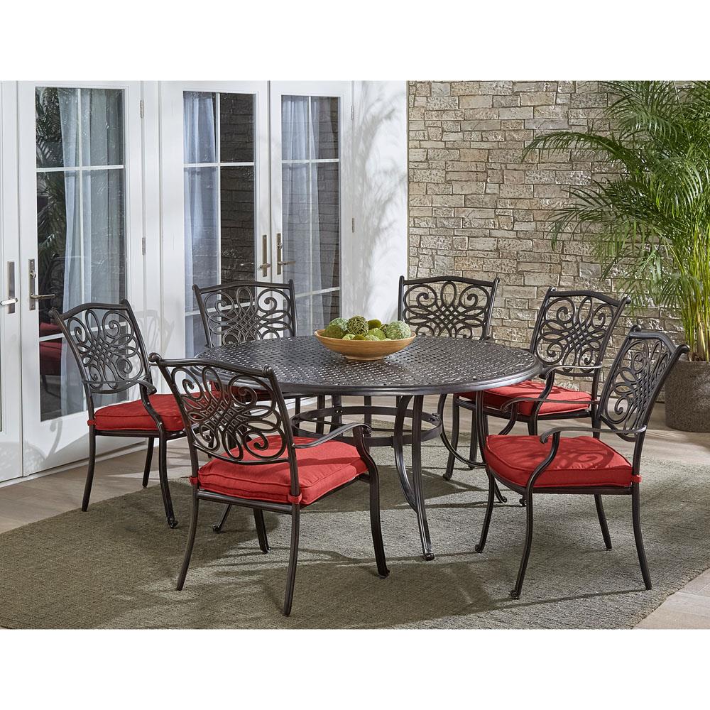 Hanover 60-Inch Cast-Top Red 7-Piece Dining Set