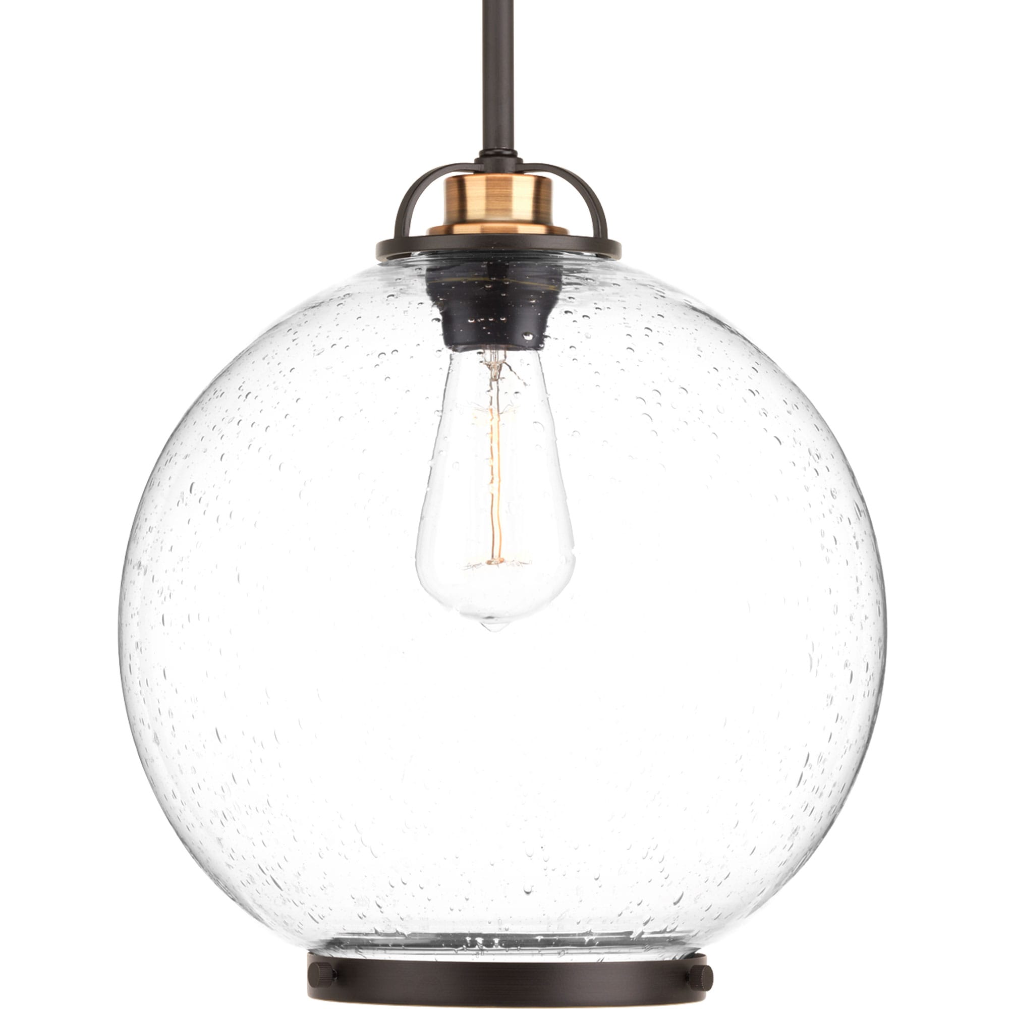 Elegant Antique Bronze Globe Pendant with Seeded Glass Shade
