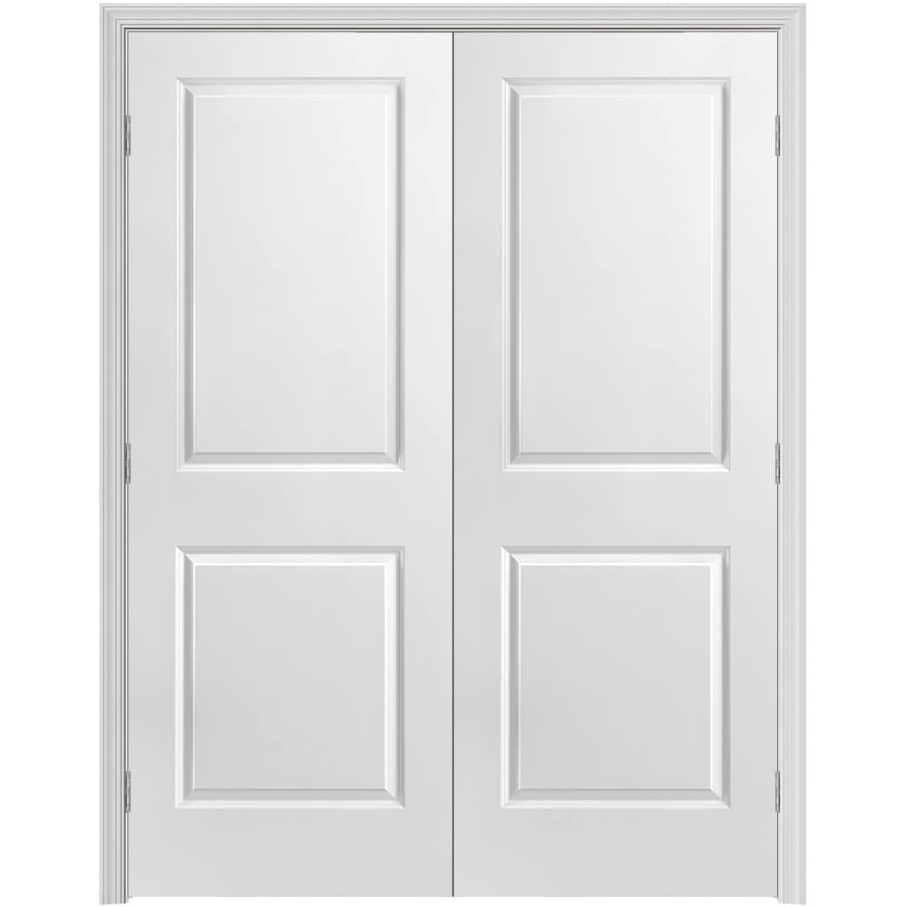 Masonite 640918 60-in x 80-in Primed Hollow core 2-panel Bi-parting Smooth Primed Molded composite Split Jamb Double Prehung Interior Door 376 Casing