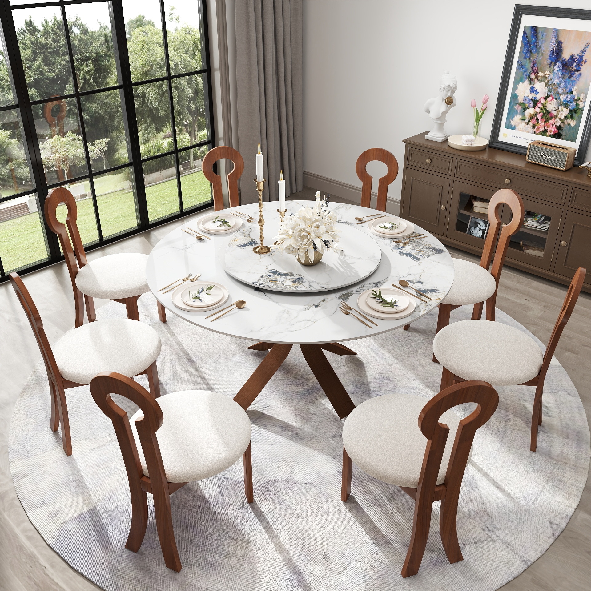 BuotiqHom DH-B-150F80-2R 59 in. Ink/Bronze Round Contemporary/Modern Dining Table, Ceramic with Primed Steel 59-Inches L x 29.5-Inches H