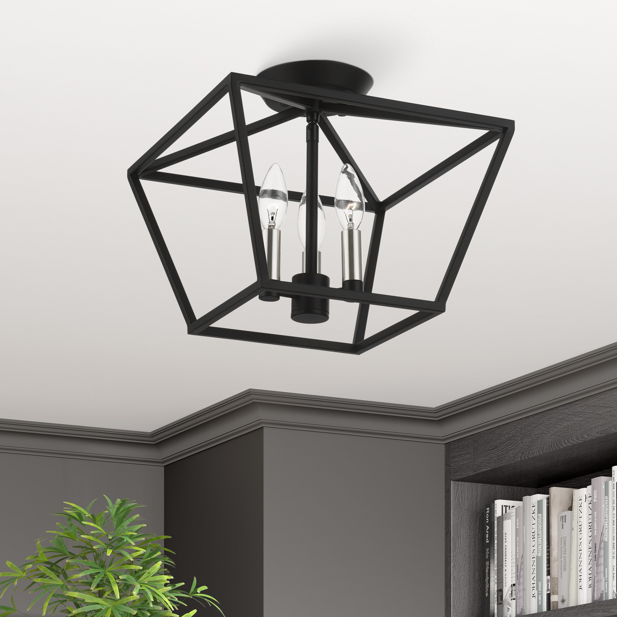 Devone 3-Light Black and Brushed Nickel Semi-Flush Mount