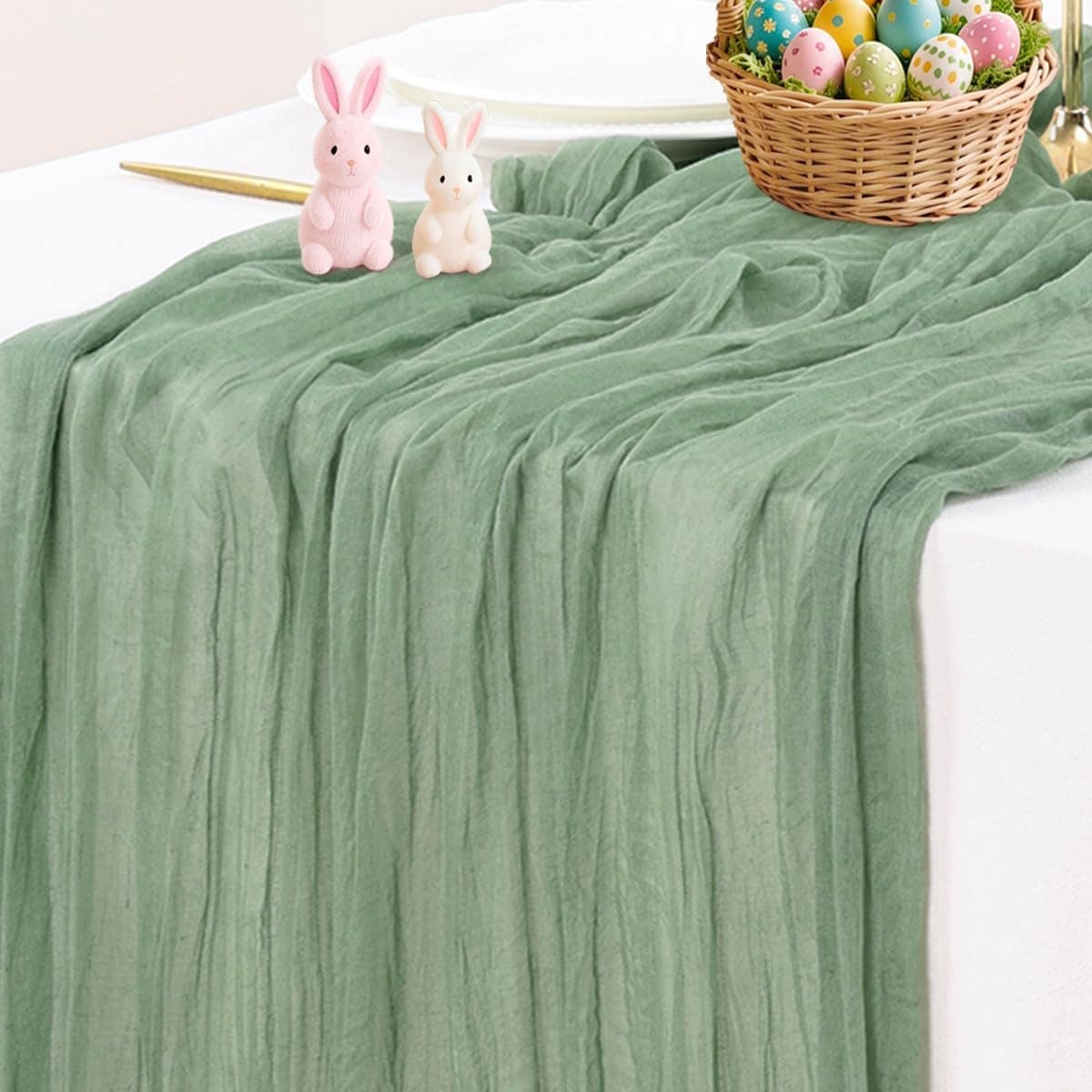 Phyfalip  Sage Green Cheesecloth Table Runner 120 Inch Cotton Gauze Rustic Farmhouse Decor for Wedding Baby Shower Birthday Holiday