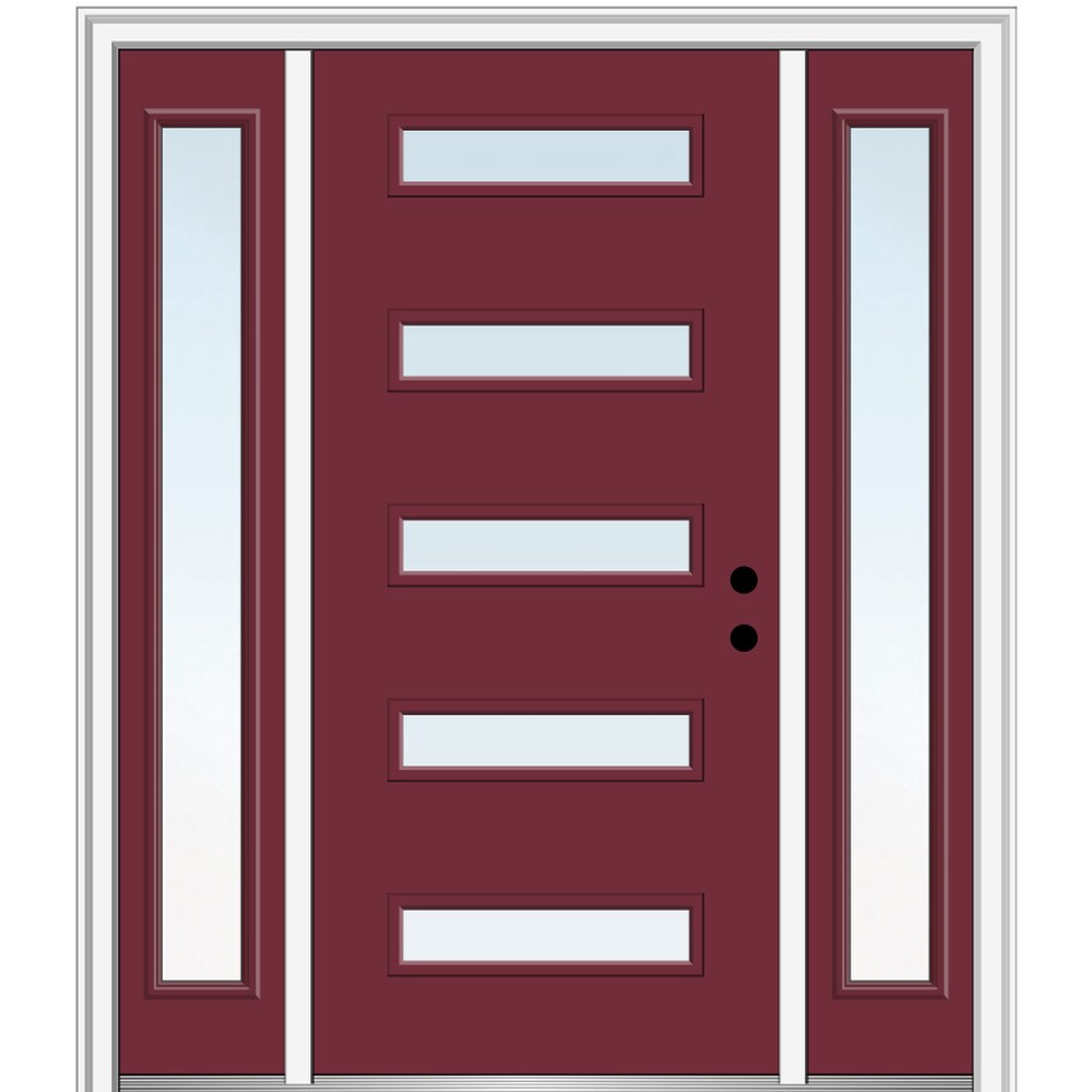 MMI DOOR ZZ346482L 60-in x 80-in x 4-9/16-in Fiberglass Pulse lite Left-hand inswing Burgundy Painted Prehung Front Door with Sidelights with Brickmould Insulating core