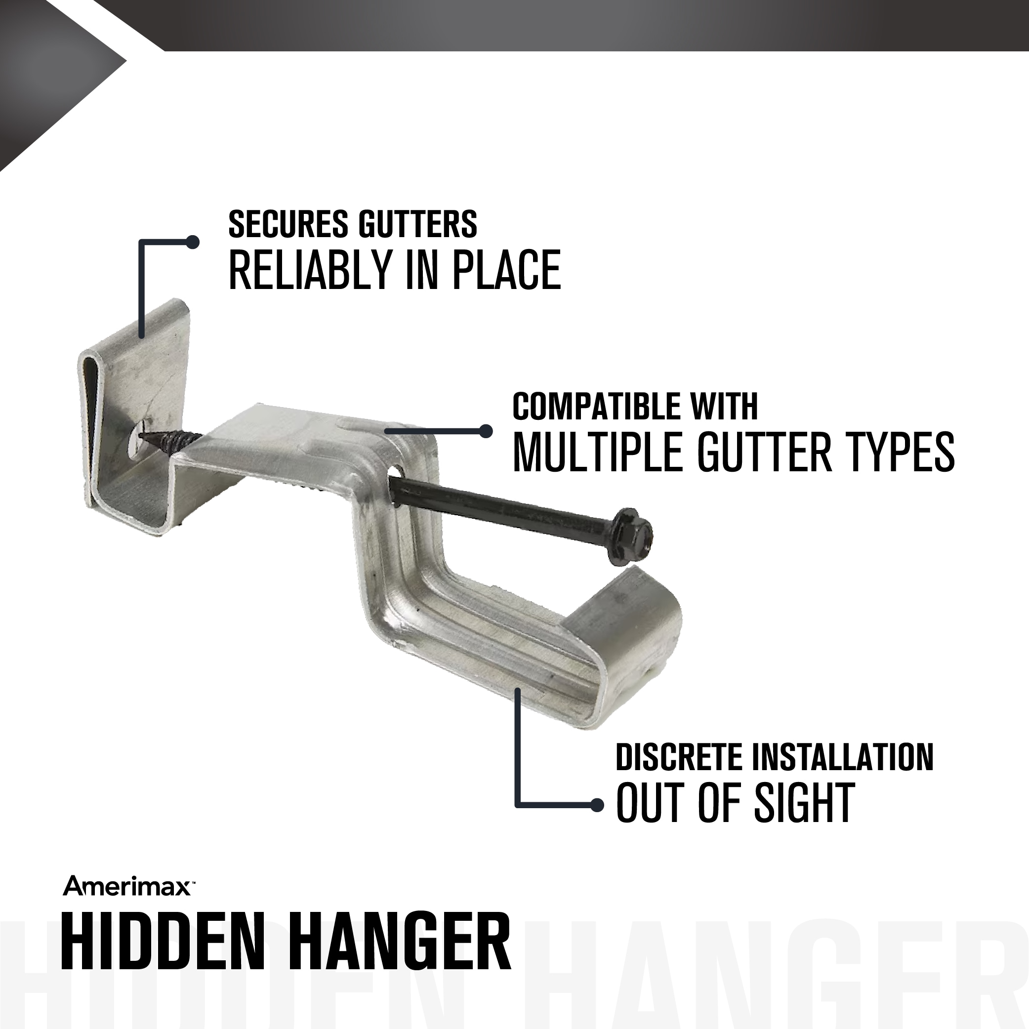 Galvanized Steel 4" Hidden Gutter Hanger with Screw