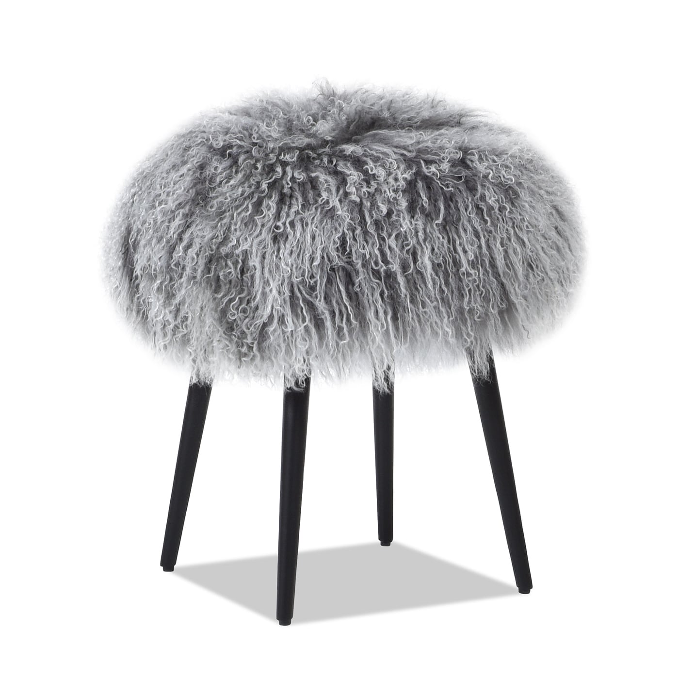Jennifer Taylor Home LMSG-84561 Alberta Midcentury Dimensional Gray Genuine Fur Round Ottoman